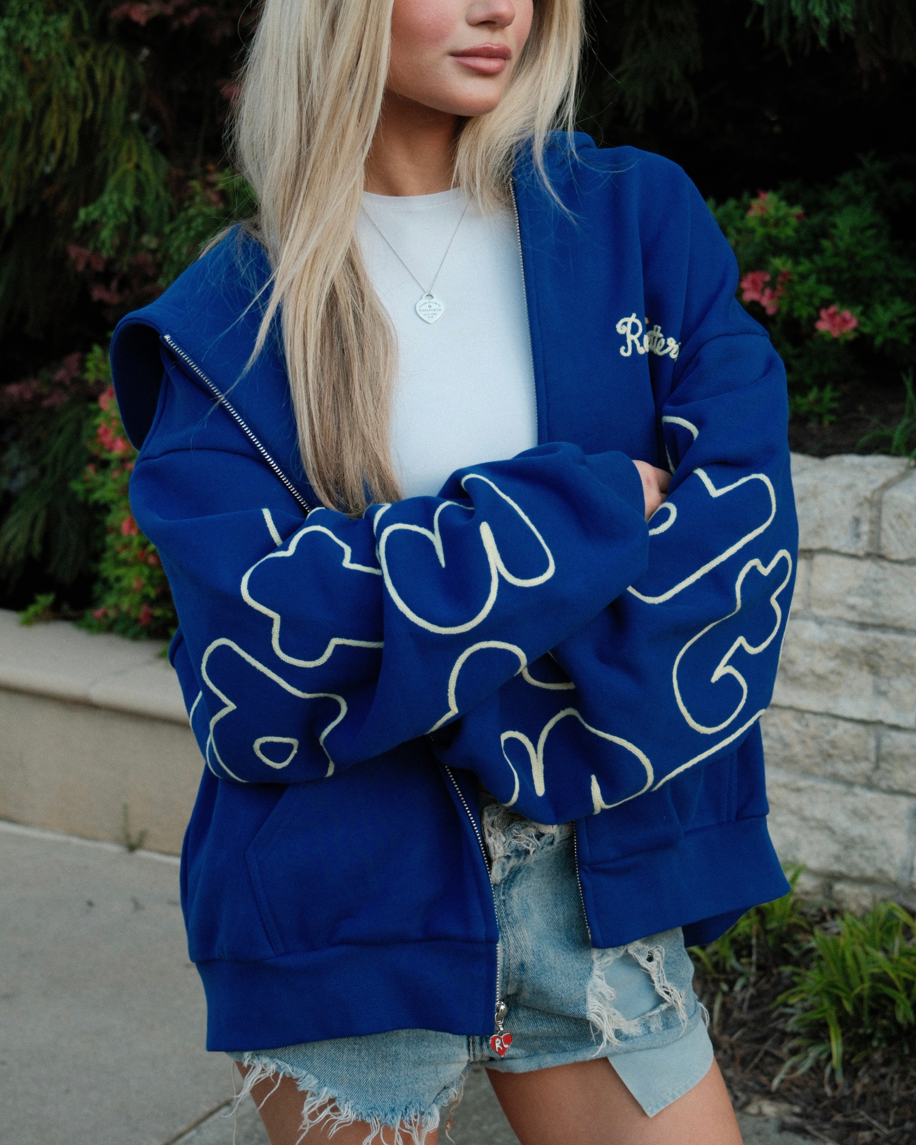 Trust God Scattered Stitch Zip Up - Royal