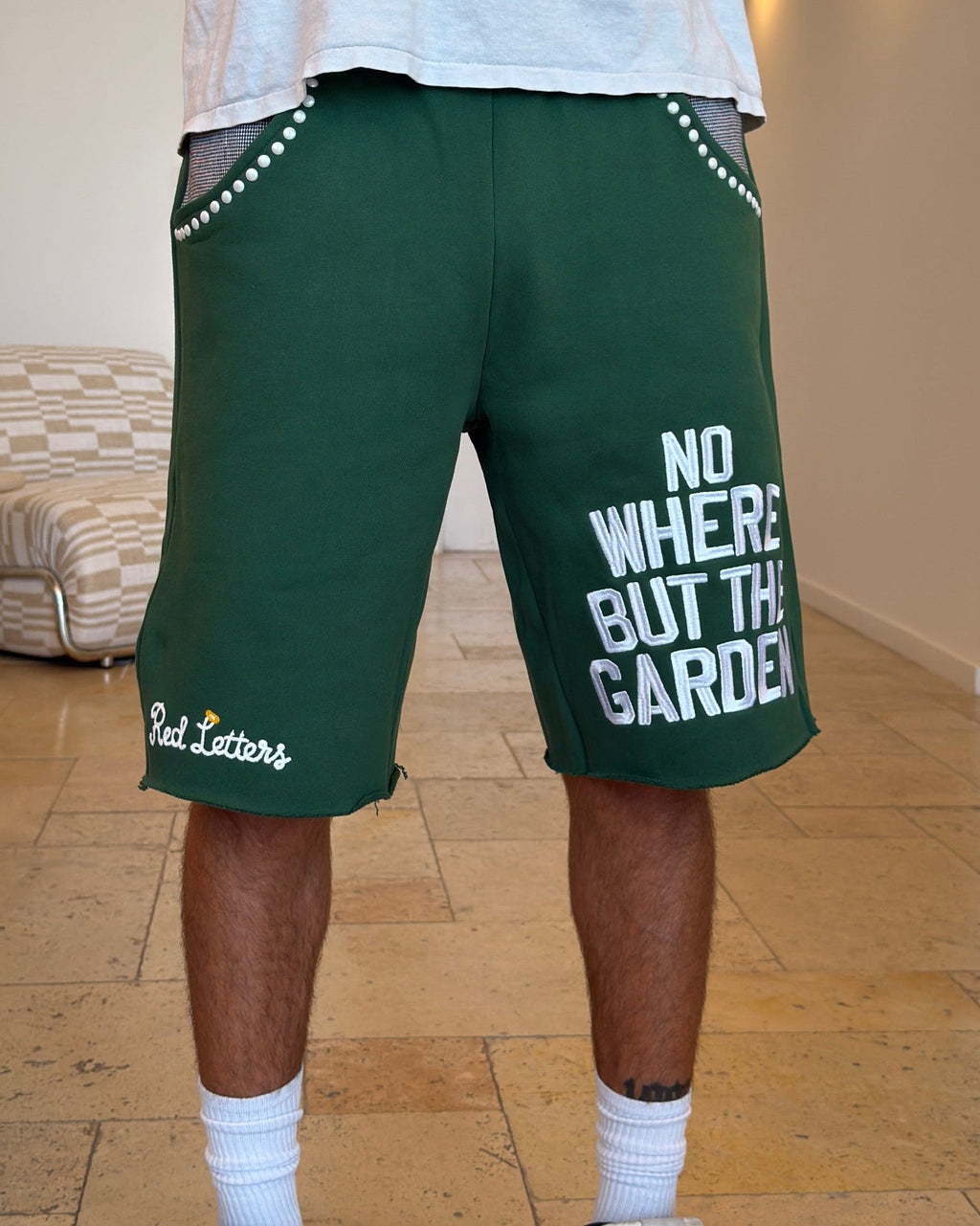 At The Garden French Terry Shorts - Red Letters