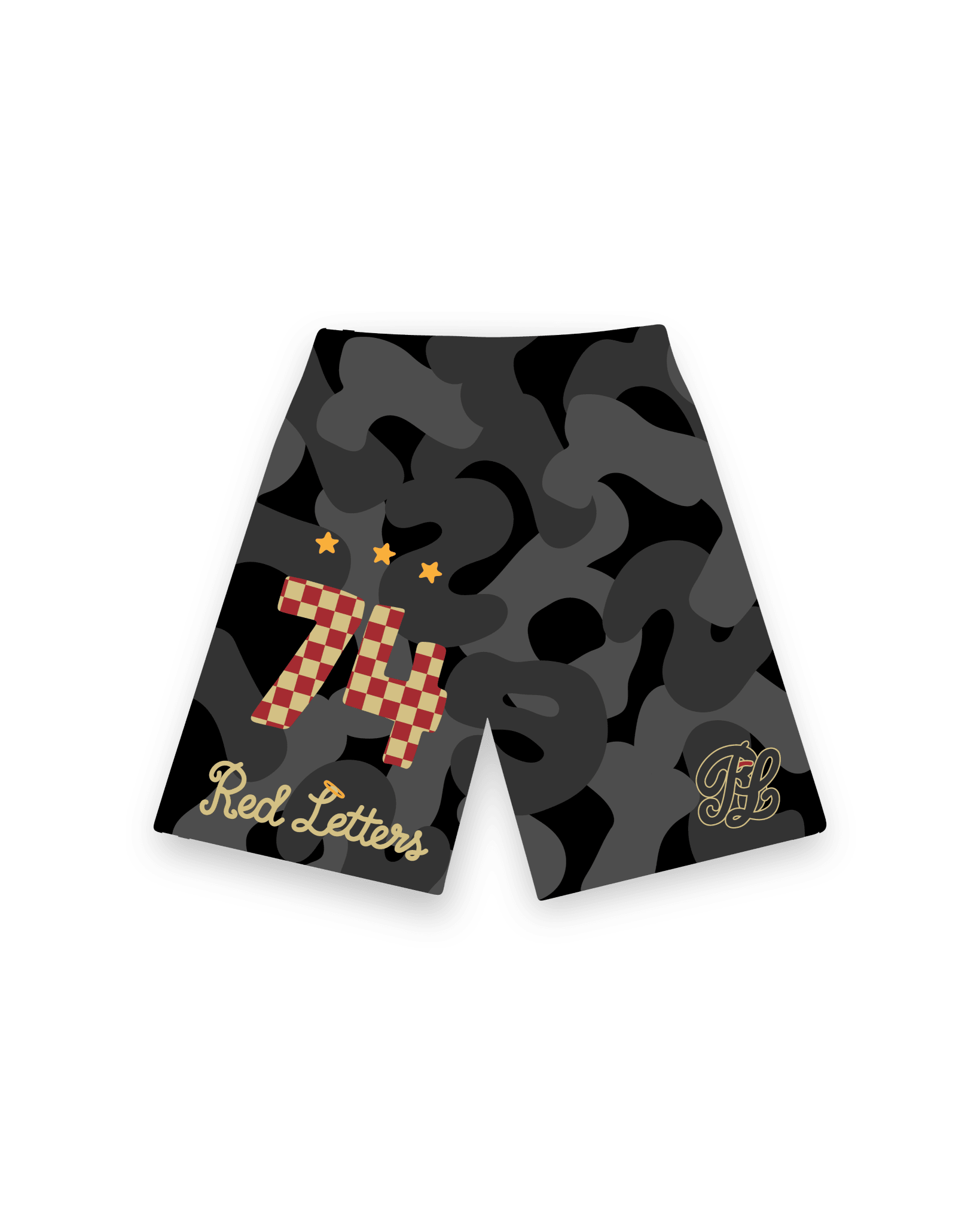 Black Scat French Terry Shorts - Red Letters