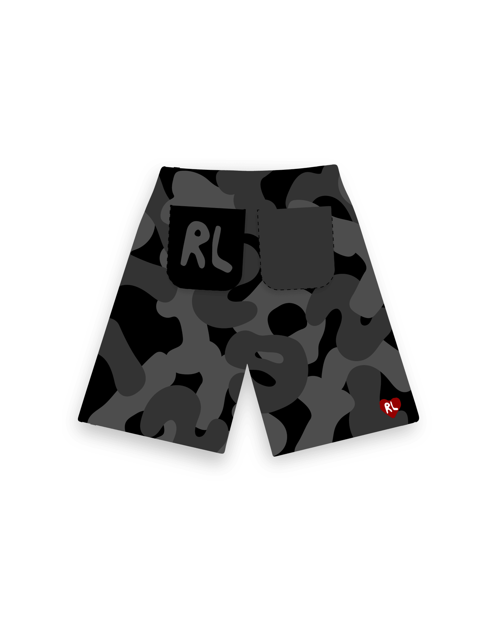 Black Scat French Terry Shorts - Red Letters