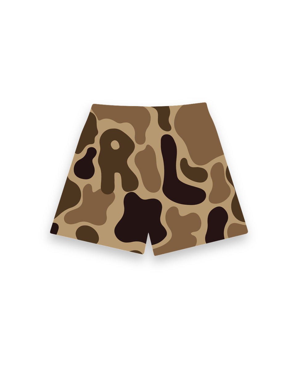 Camo Mesh Shorts - Mud - Red Letters