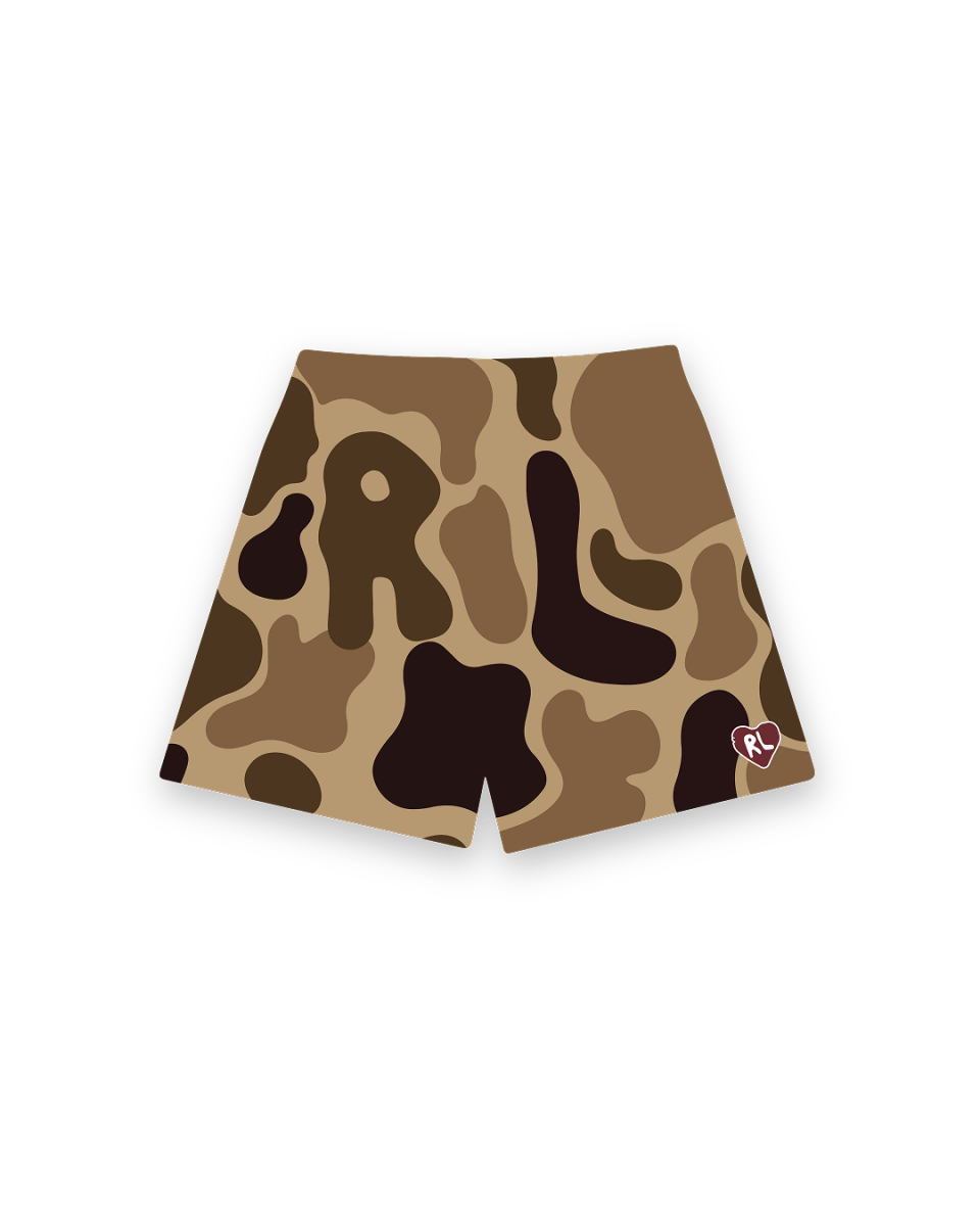 Camo Mesh Shorts - Mud - Red Letters