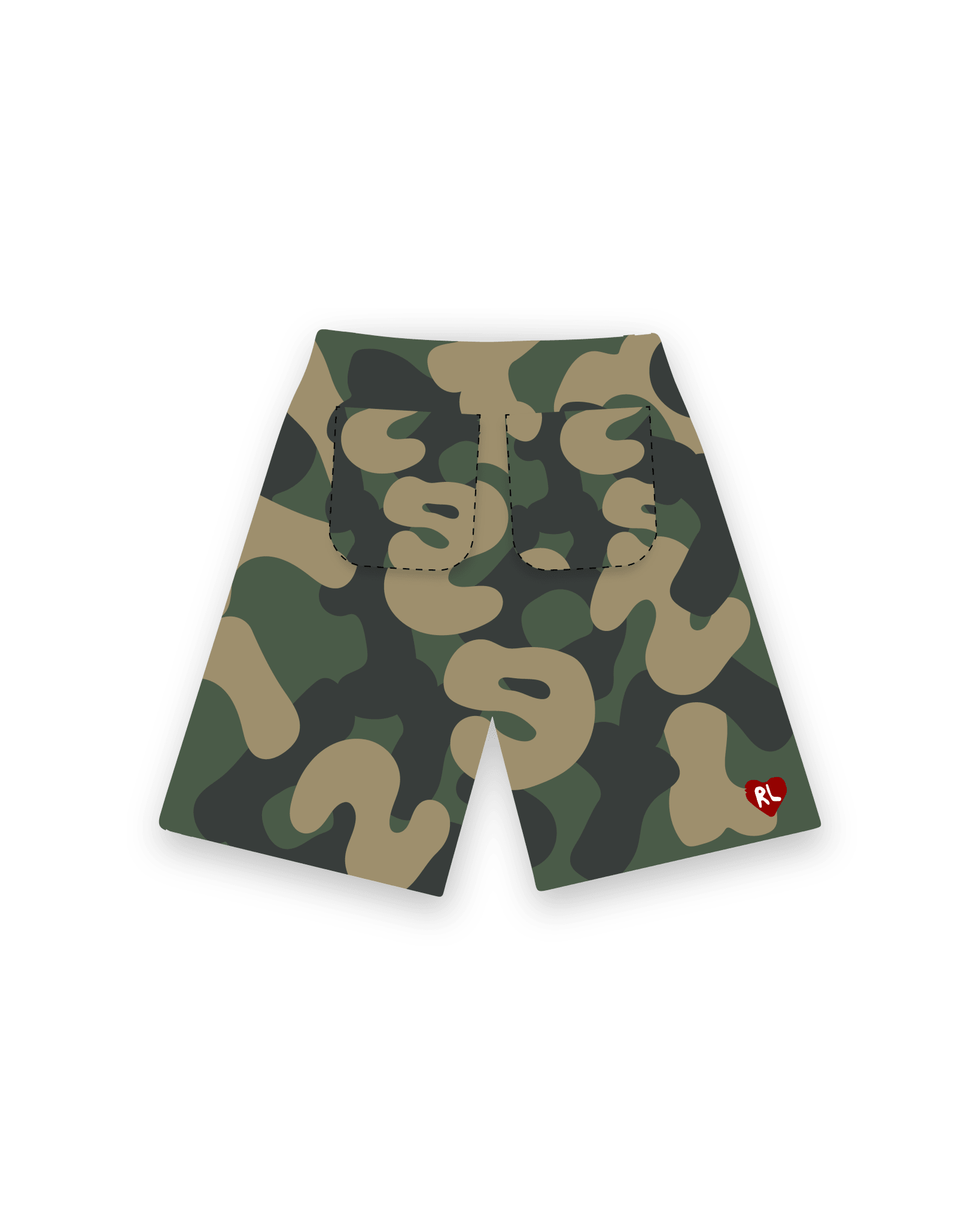 Camo Pearls French Terry Shorts - Red Letters