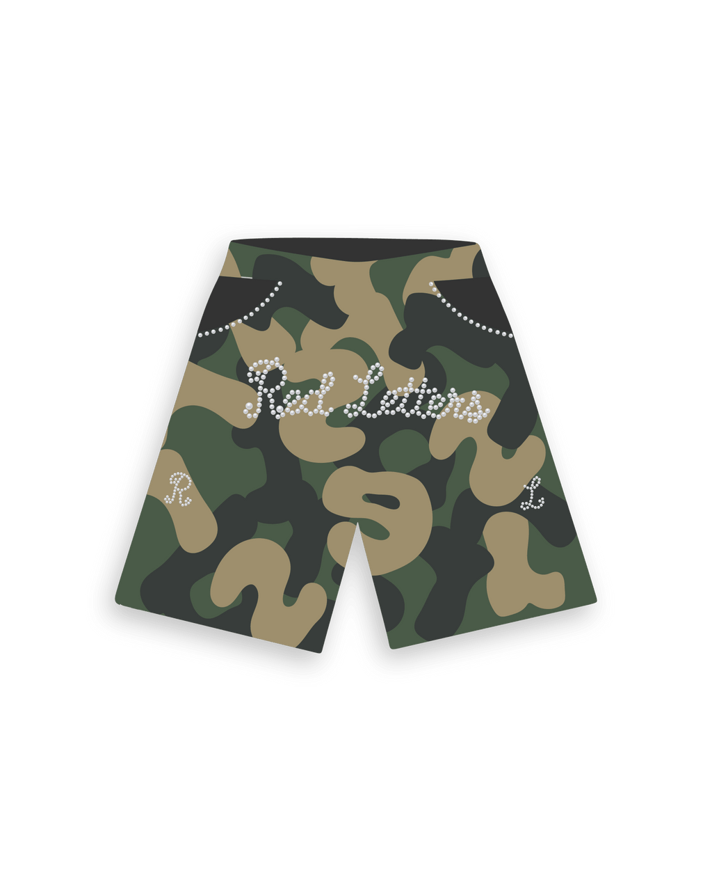 Camo Pearls French Terry Shorts - Red Letters