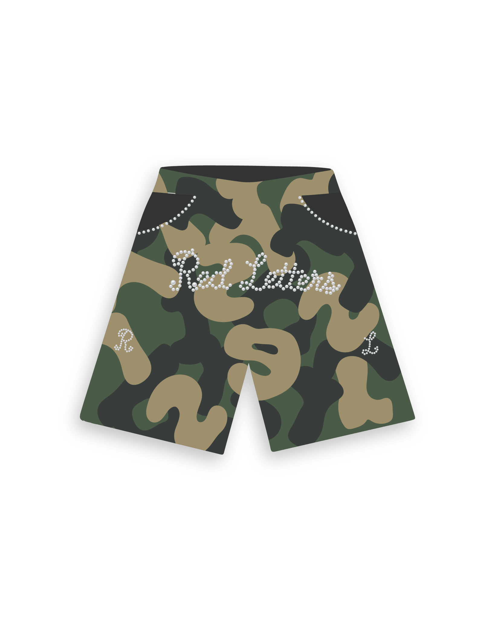 Camo Pearls French Terry Shorts - Red Letters