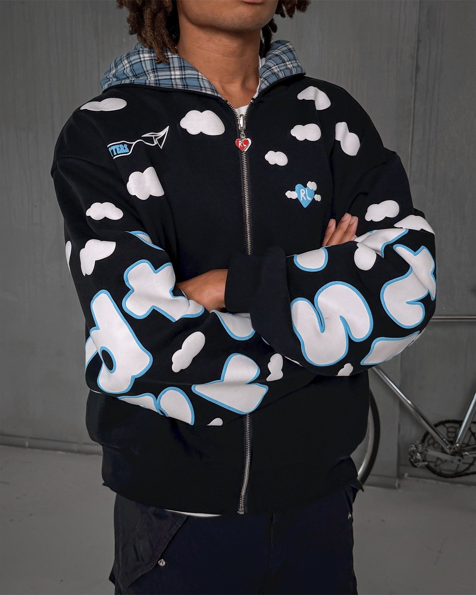 Fly Me To The Moon Scattered Zip Up - Black - Red Letters