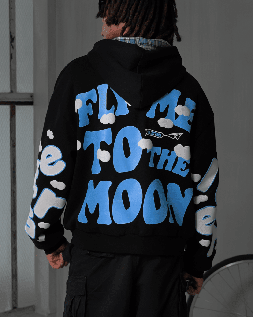 Fly Me To The Moon Scattered Zip Up - Black - Red Letters