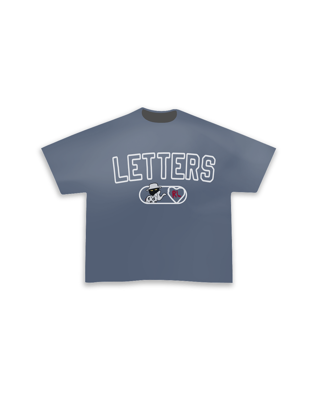 Fred Letters Tee - Washed Denim - Red Letters