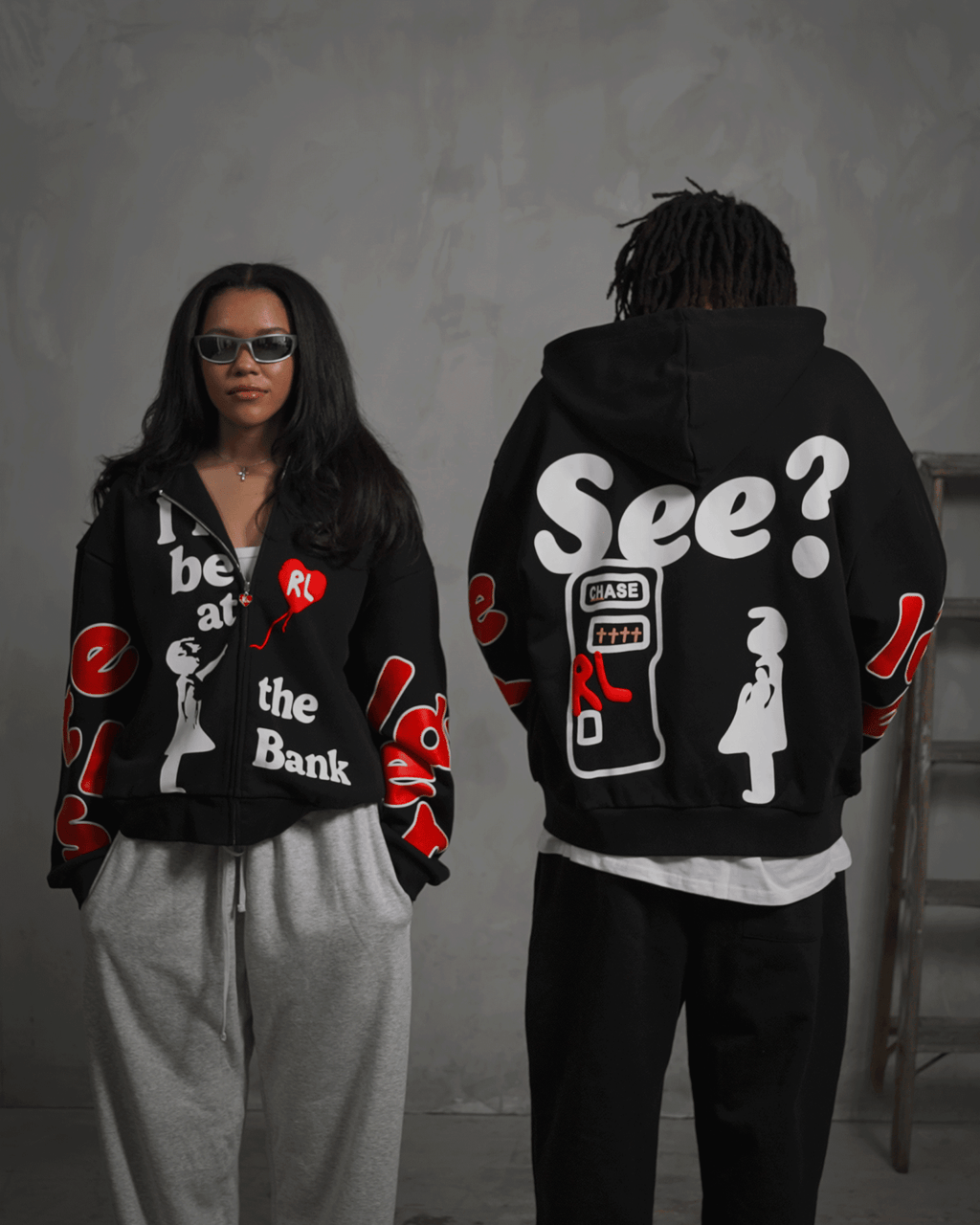 I'll Be At The Bank Scattered Zip Up by Red Letters