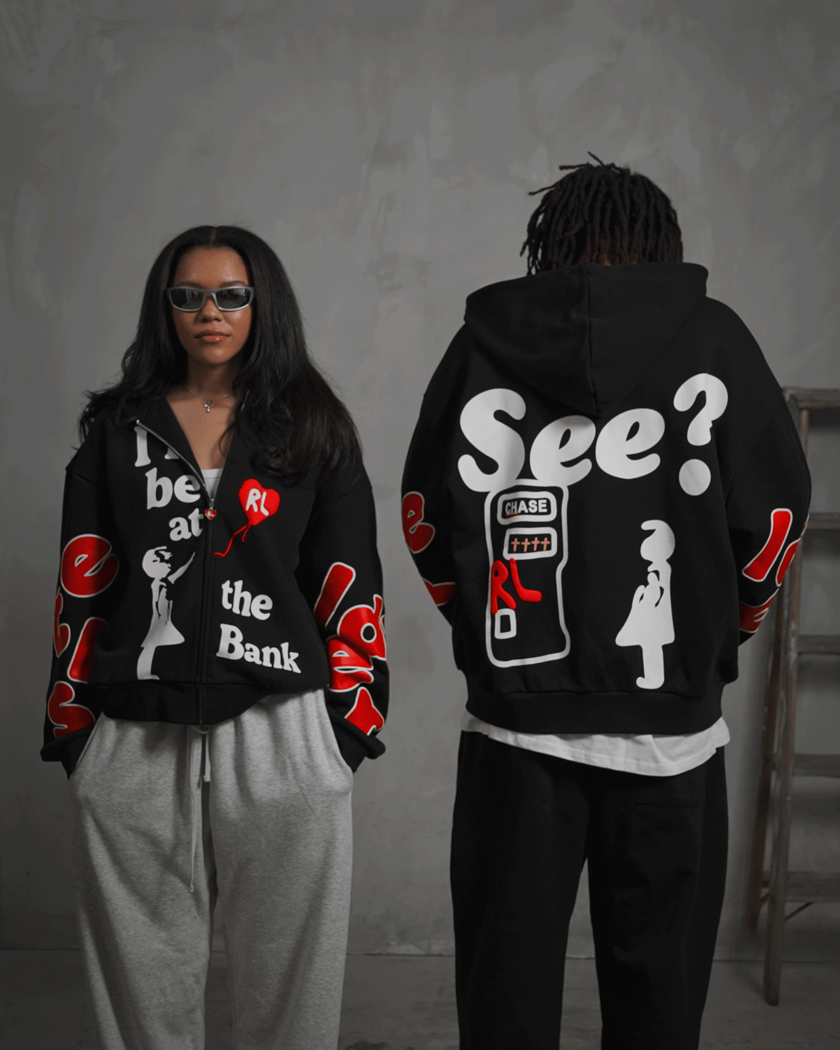 I'll Be At The Bank Scattered Zip Up by Red Letters