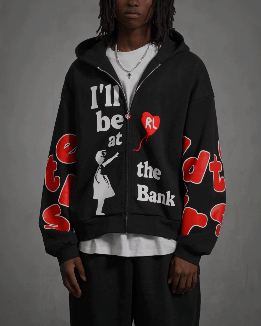 I'll Be At The Bank Scattered Zip Up by Red Letters