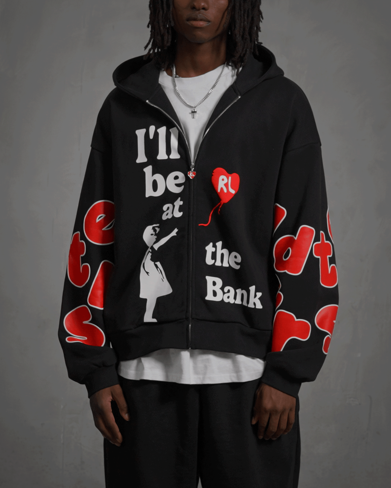 I'll Be At The Bank Scattered Zip Up by Red Letters