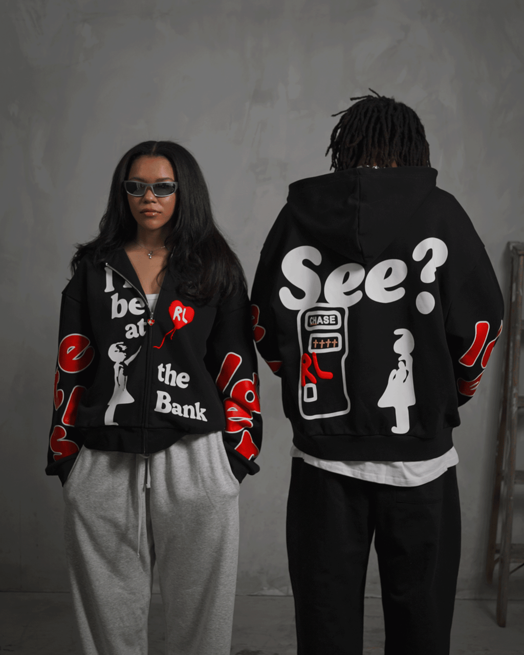 I'll Be At The Bank Scattered Zip Up by Red Letters