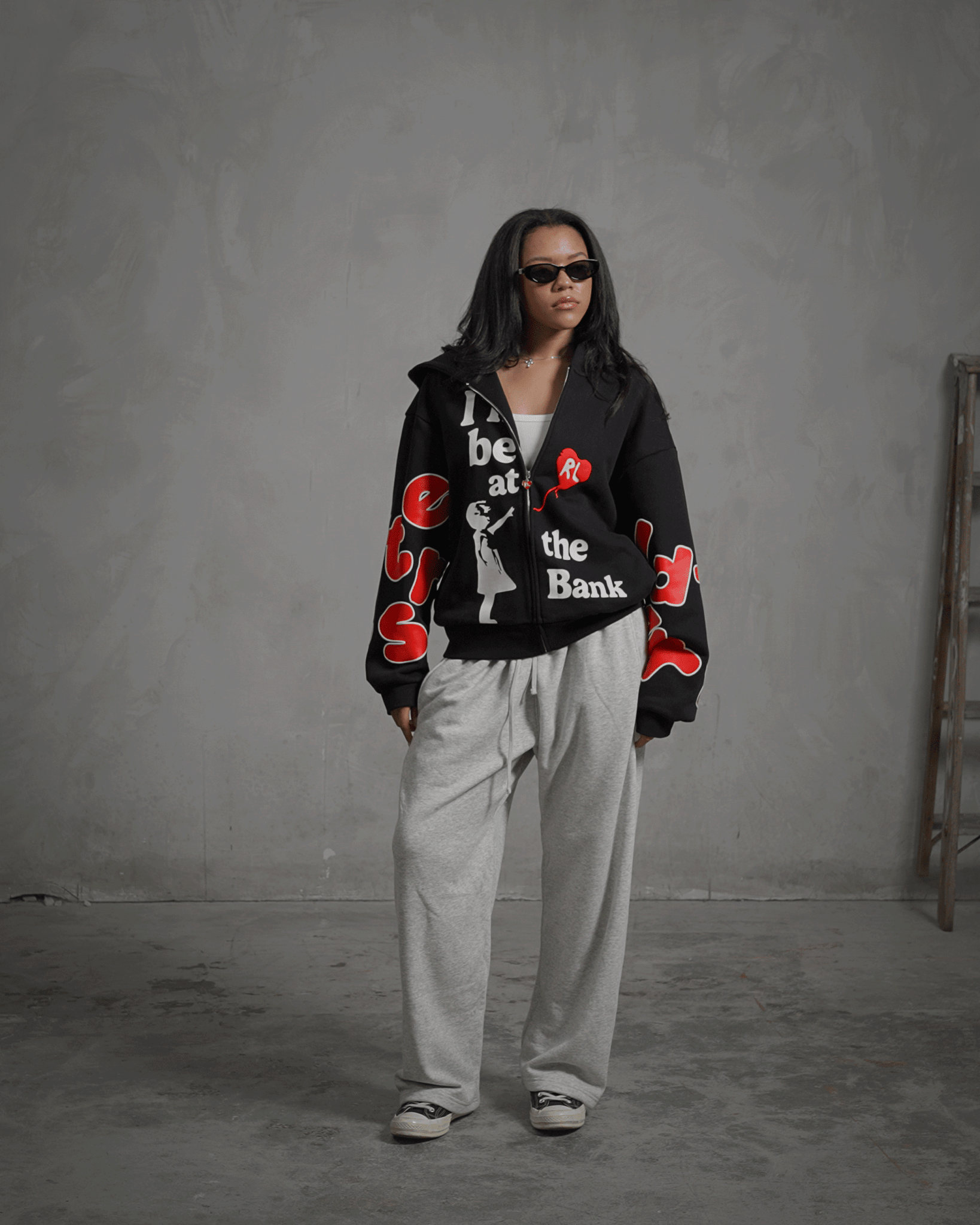 I'll Be At The Bank Scattered Zip Up by Red Letters