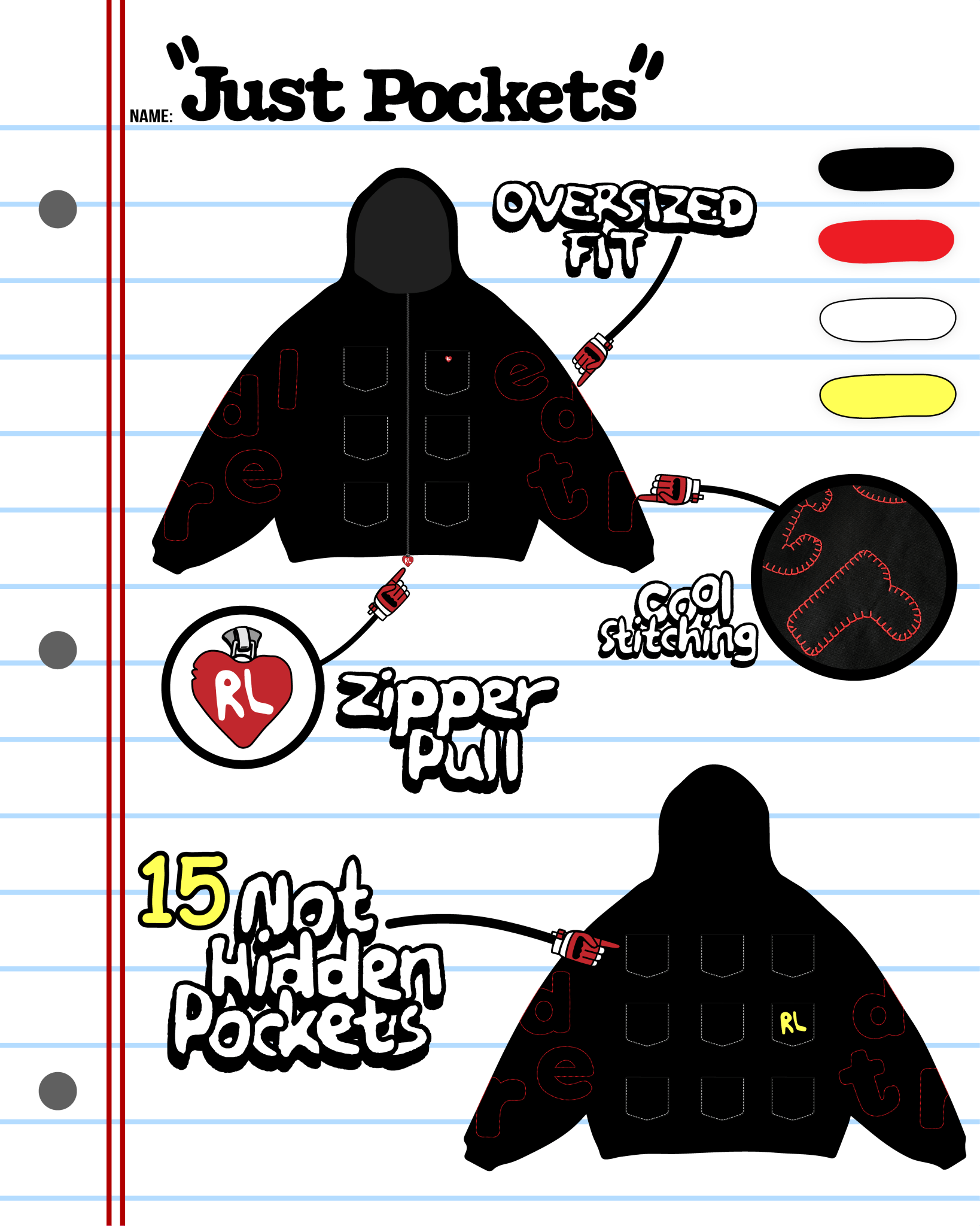 Just Pockets Scattered Zip Up - Red Letters