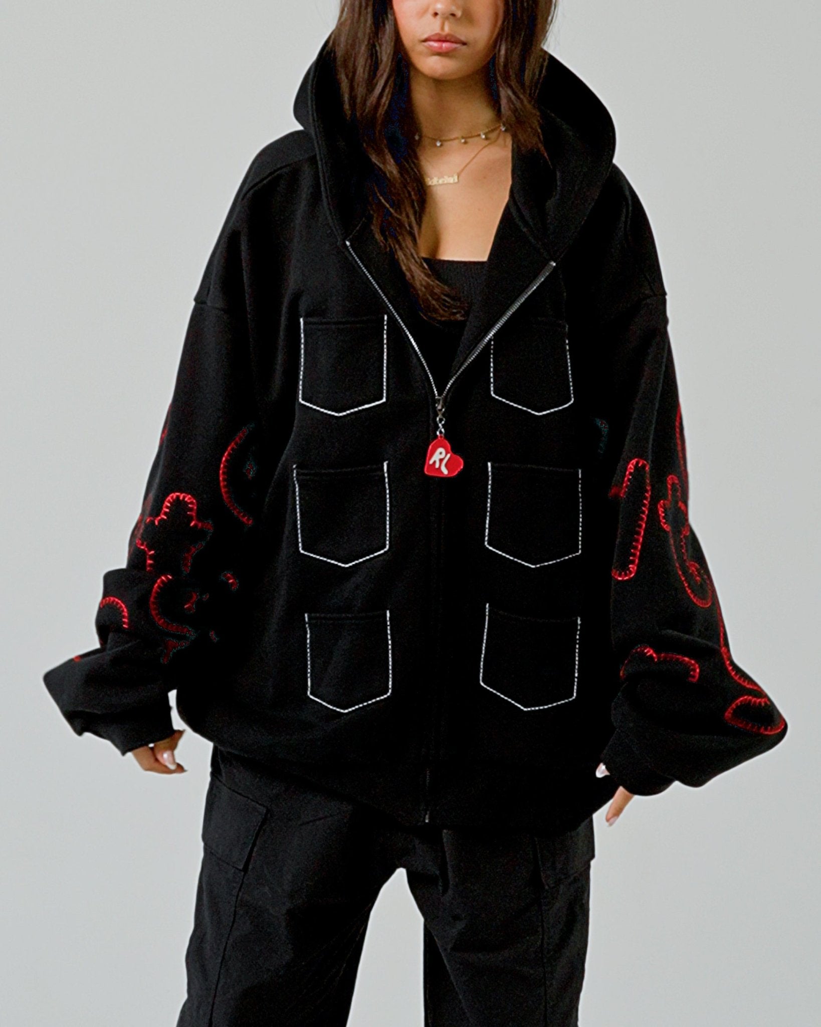 Just Pockets Scattered Zip Up - Red Letters