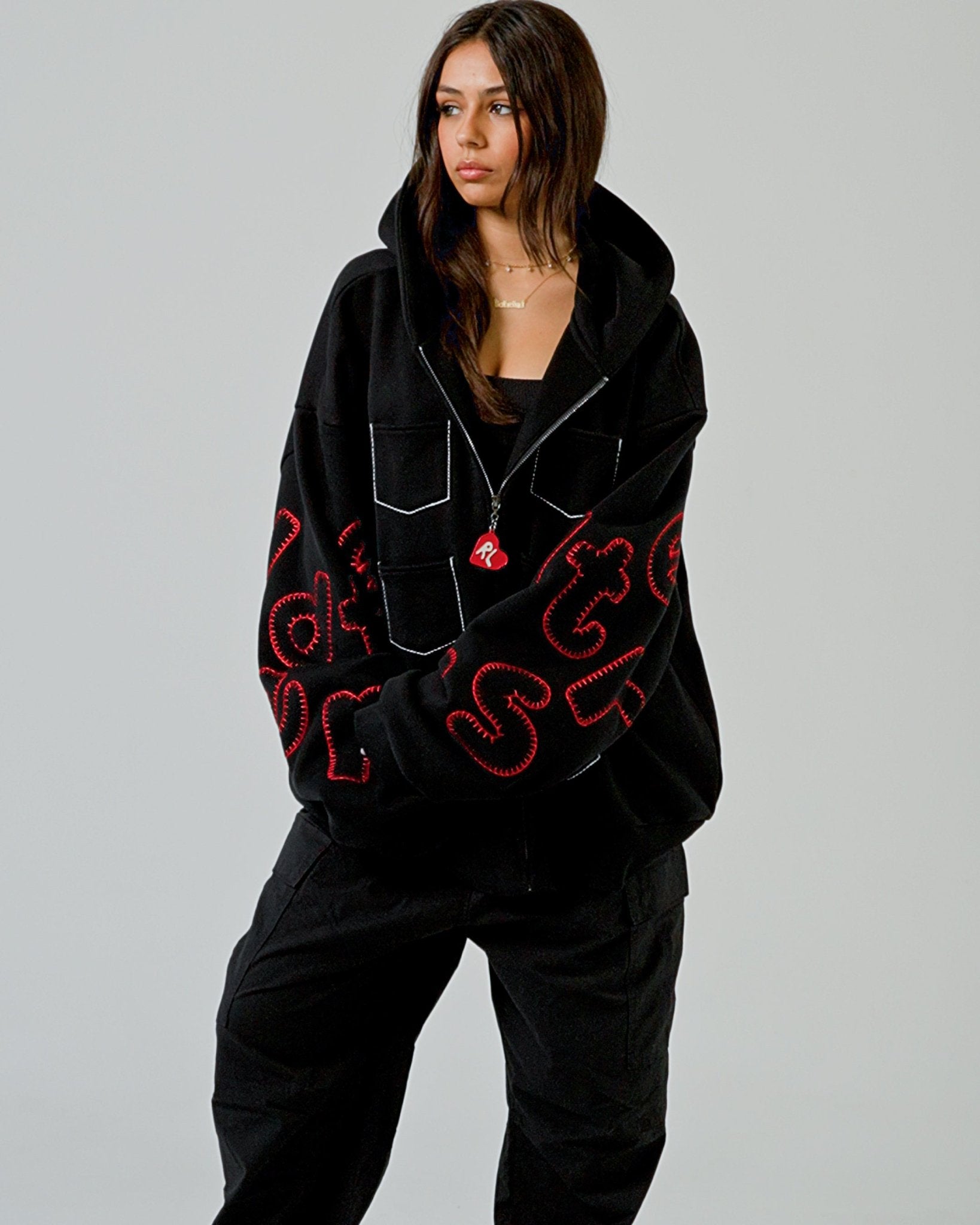 Just Pockets Scattered Zip Up - Red Letters