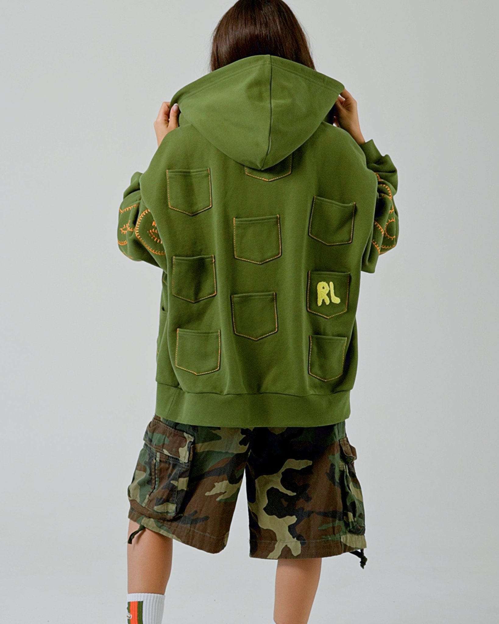 Just Pockets Scattered Zip Up - Moss - Red Letters