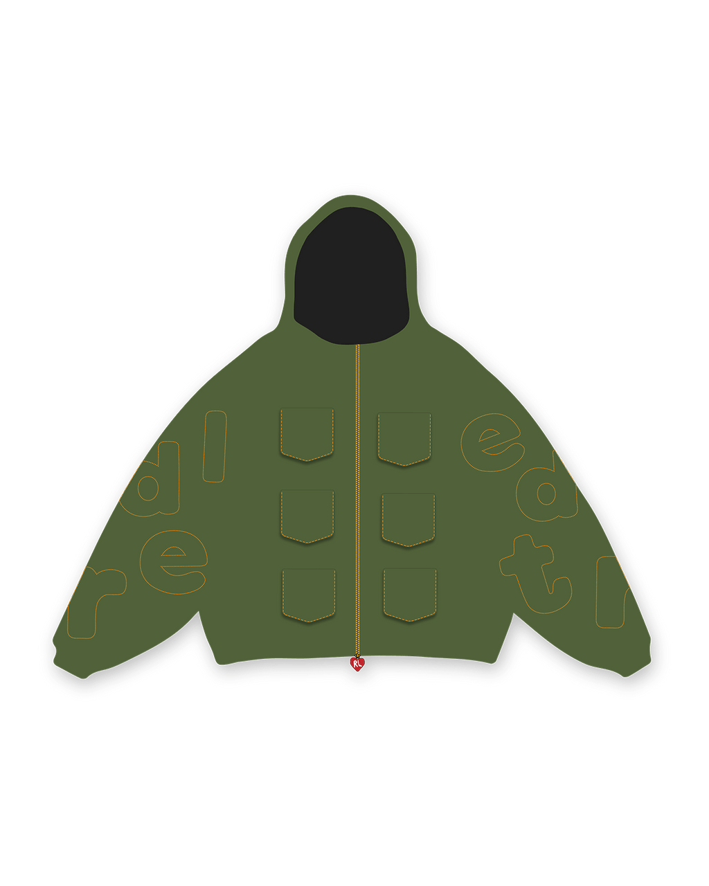 Just Pockets Scattered Zip Up - Moss - Red Letters