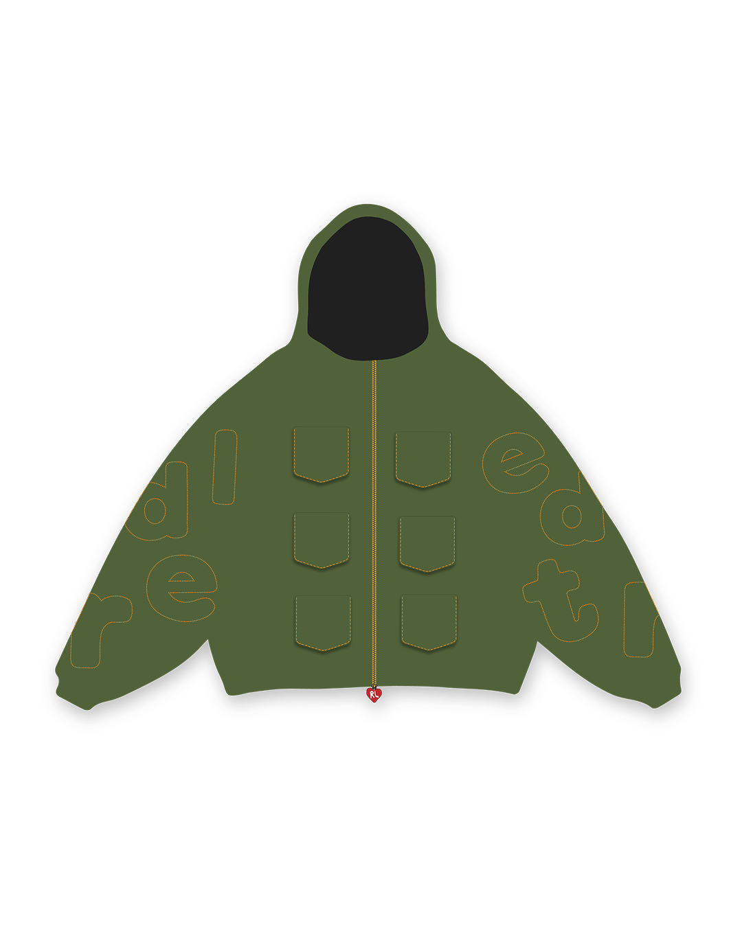 Just Pockets Scattered Zip Up - Moss - Red Letters