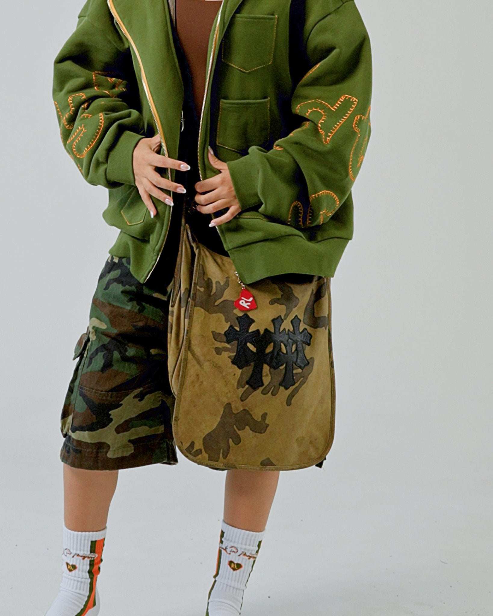 Just Pockets Scattered Zip Up - Moss - Red Letters
