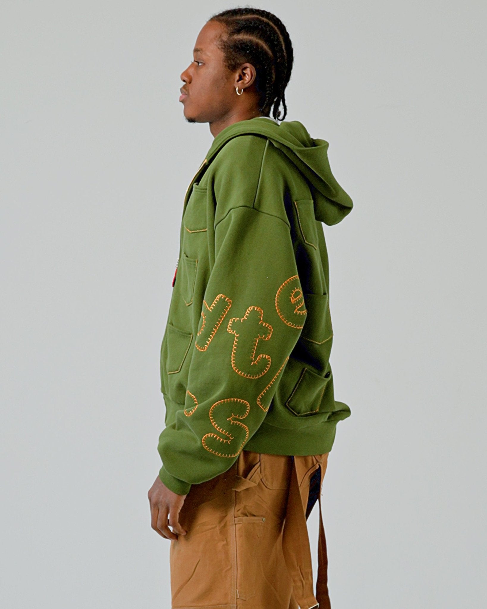 Just Pockets Scattered Zip Up - Moss - Red Letters