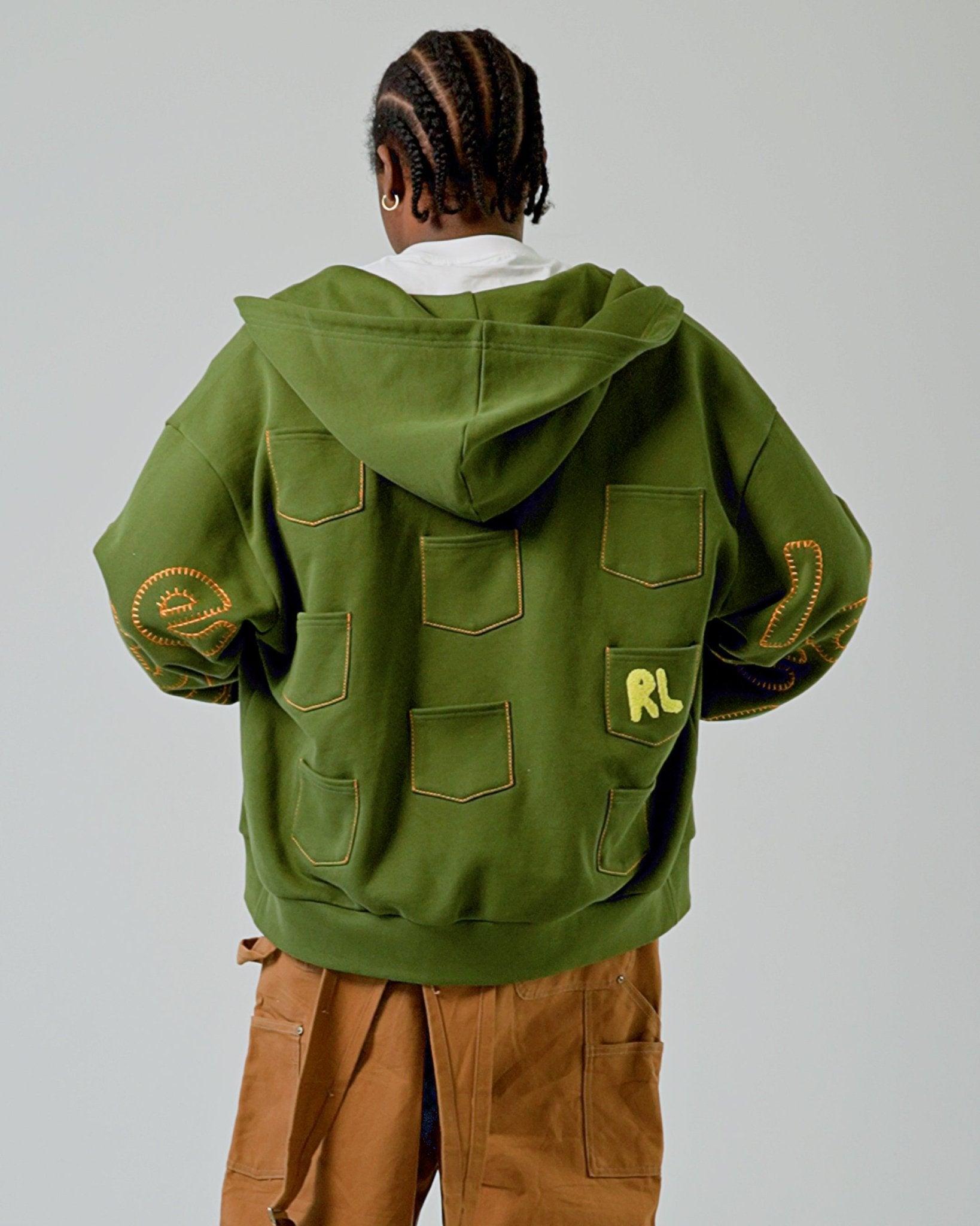 Just Pockets Scattered Zip Up - Moss - Red Letters