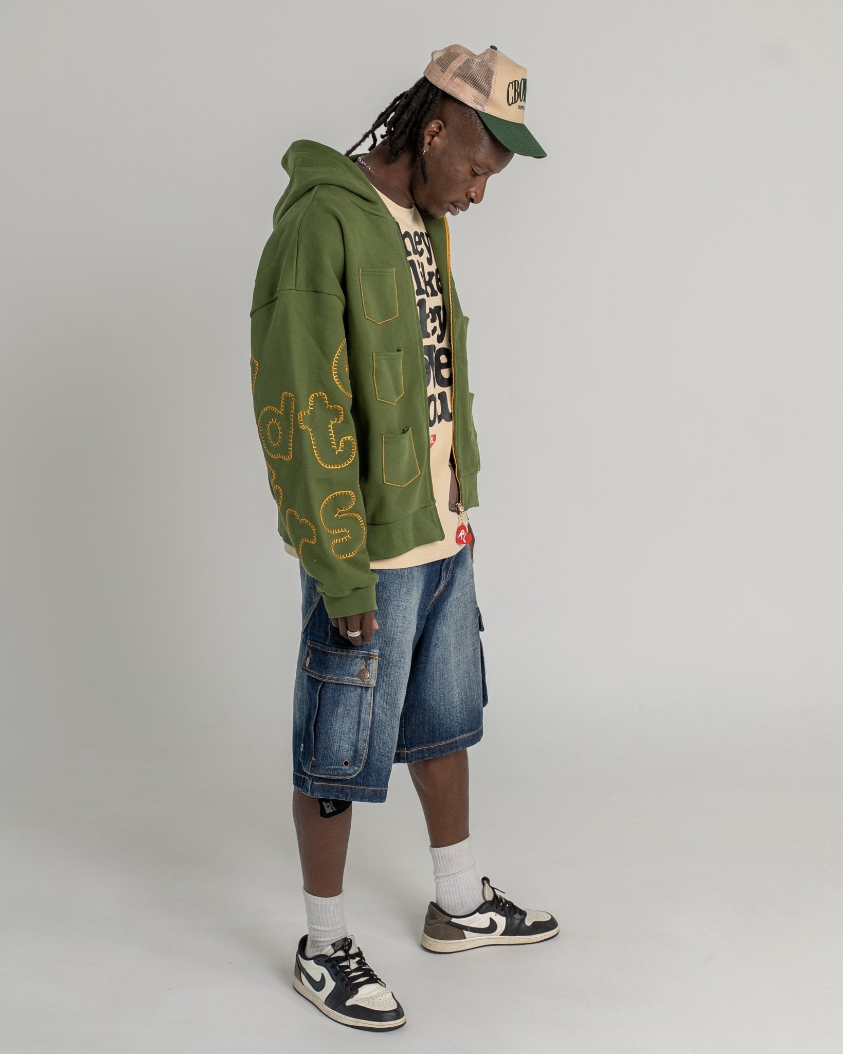 Just Pockets Scattered Zip Up - Moss by Red Letters