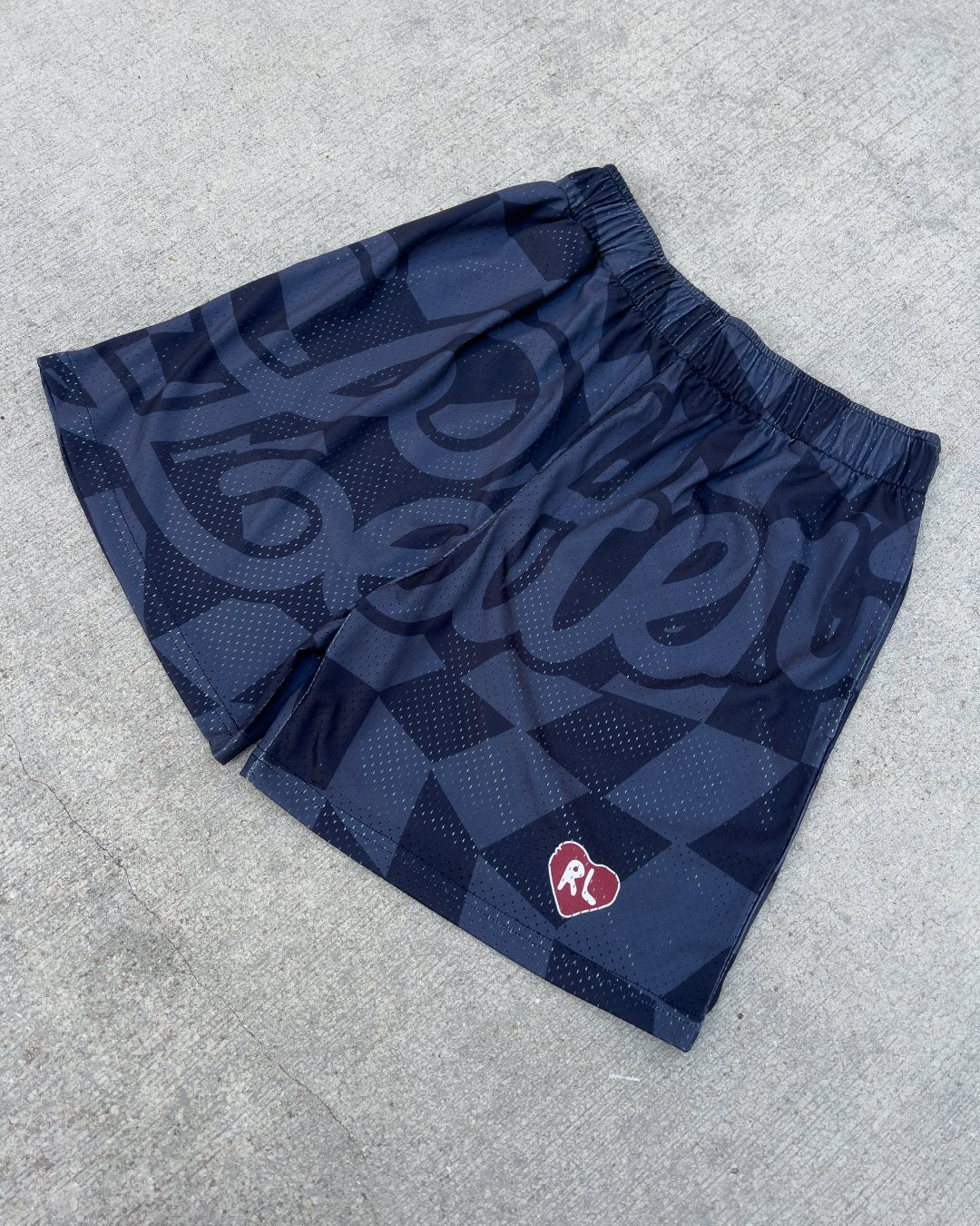 Letters Mesh Shorts - Black Checkered - Red Letters