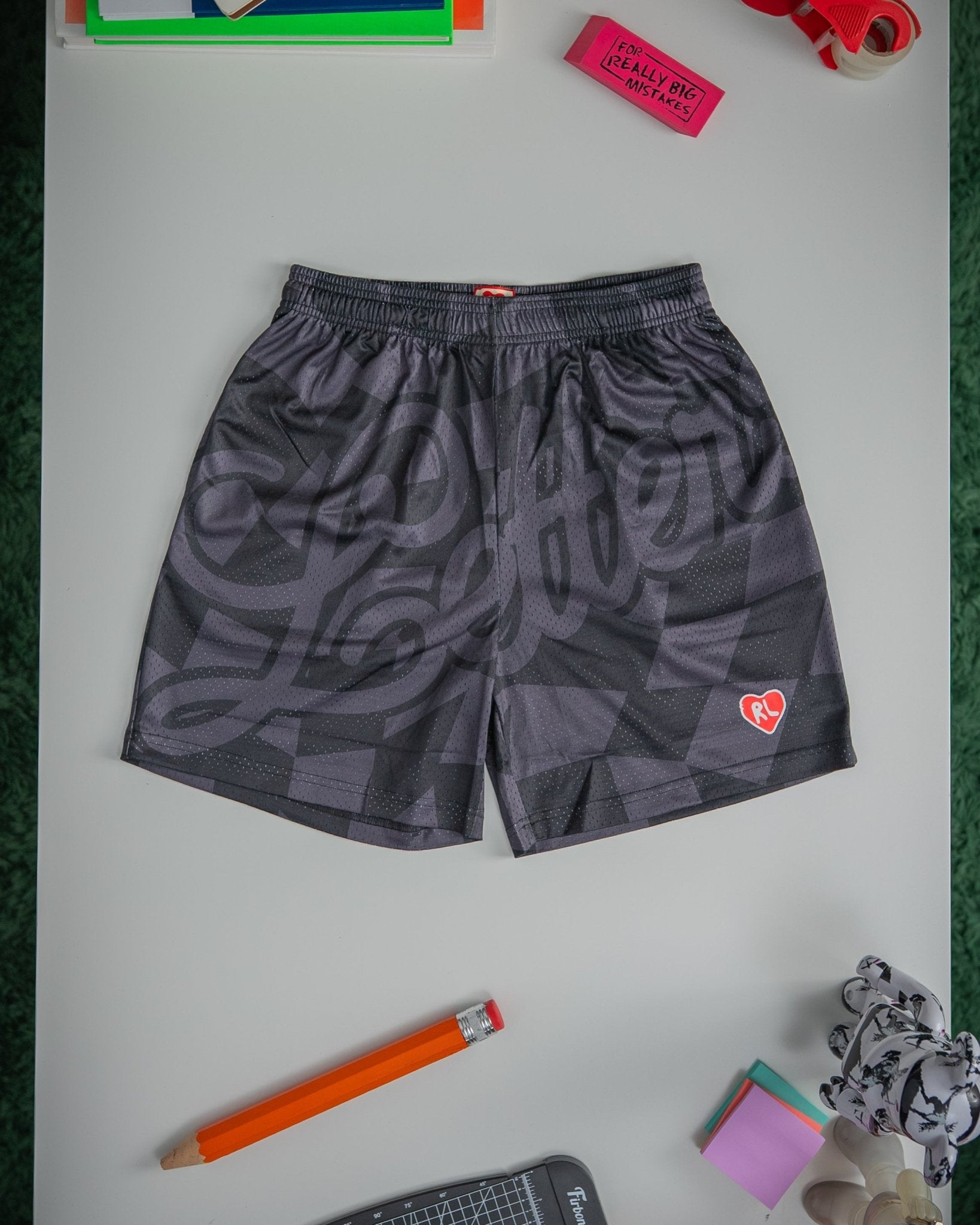 Letters Mesh Shorts - Black Checkered by Red Letters