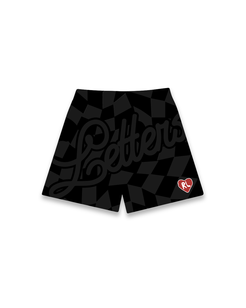 Letters Mesh Shorts - Black Checkered - Red Letters