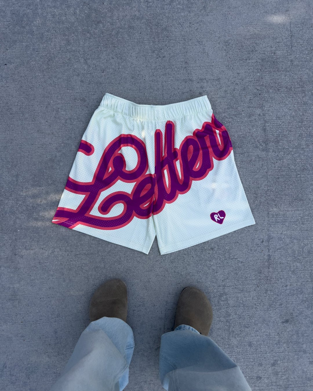 Letters Mesh Shorts - Cream - Red Letters
