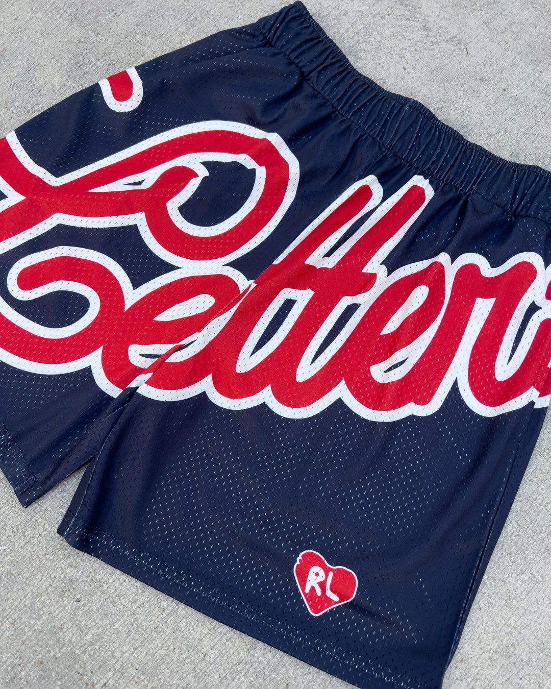 Letters Mesh Shorts - Varsity - Red Letters