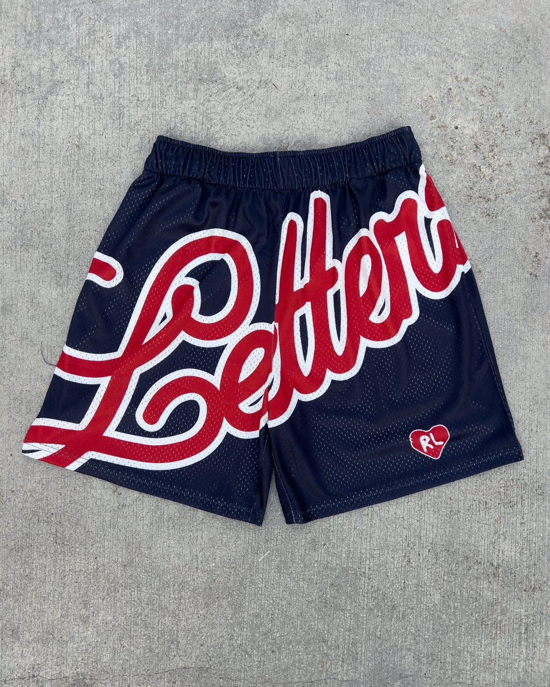 Letters Mesh Shorts - Varsity - Red Letters
