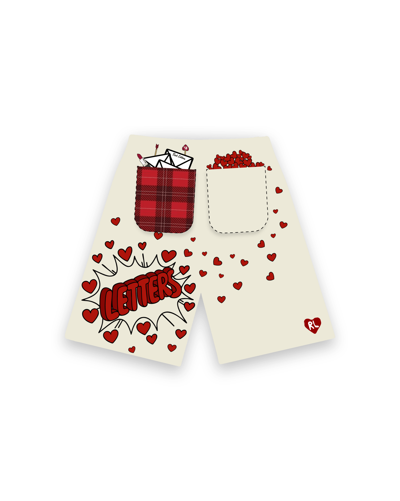 Love Letters French Terry Shorts - Red Letters