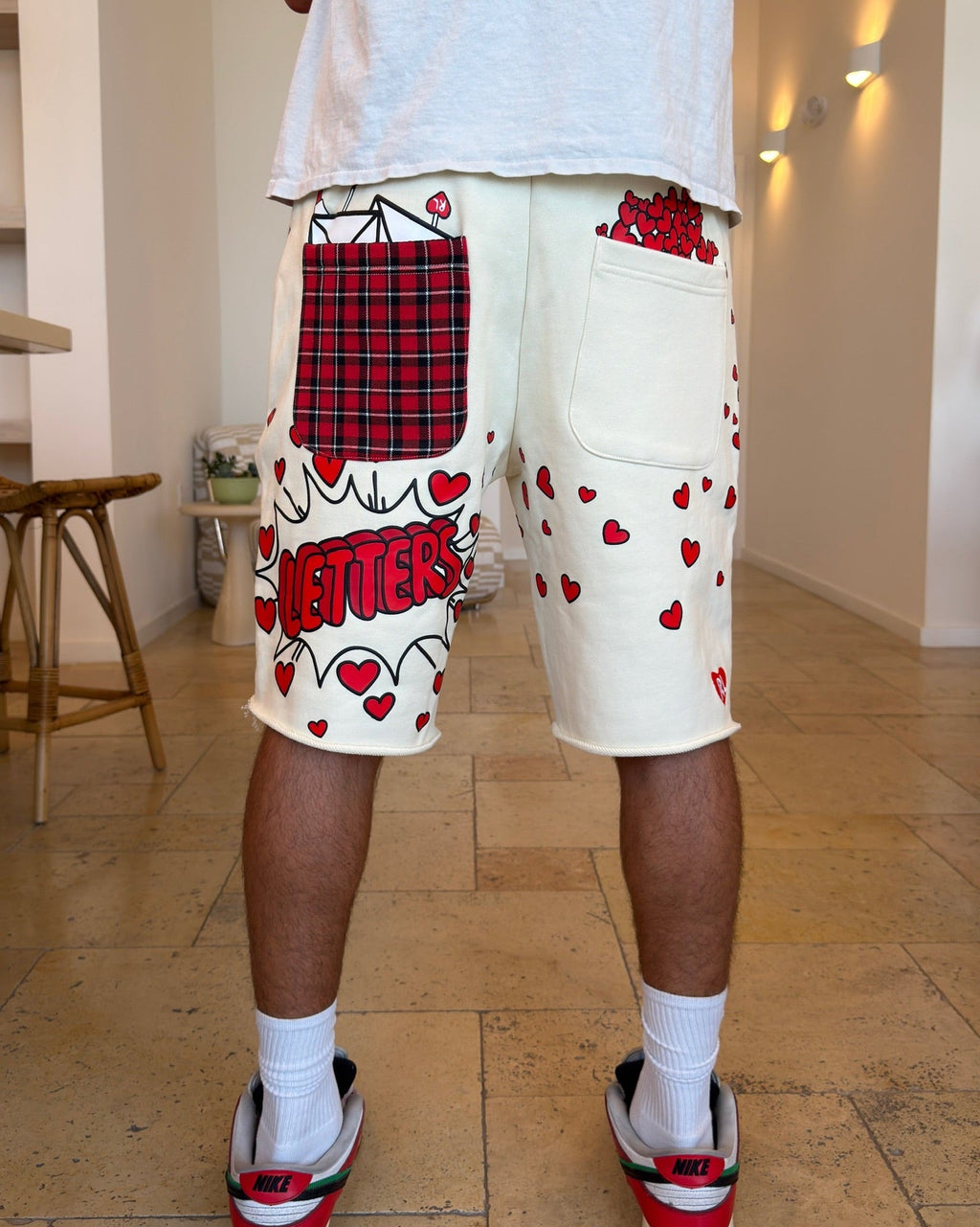 Love Letters French Terry Shorts - Red Letters