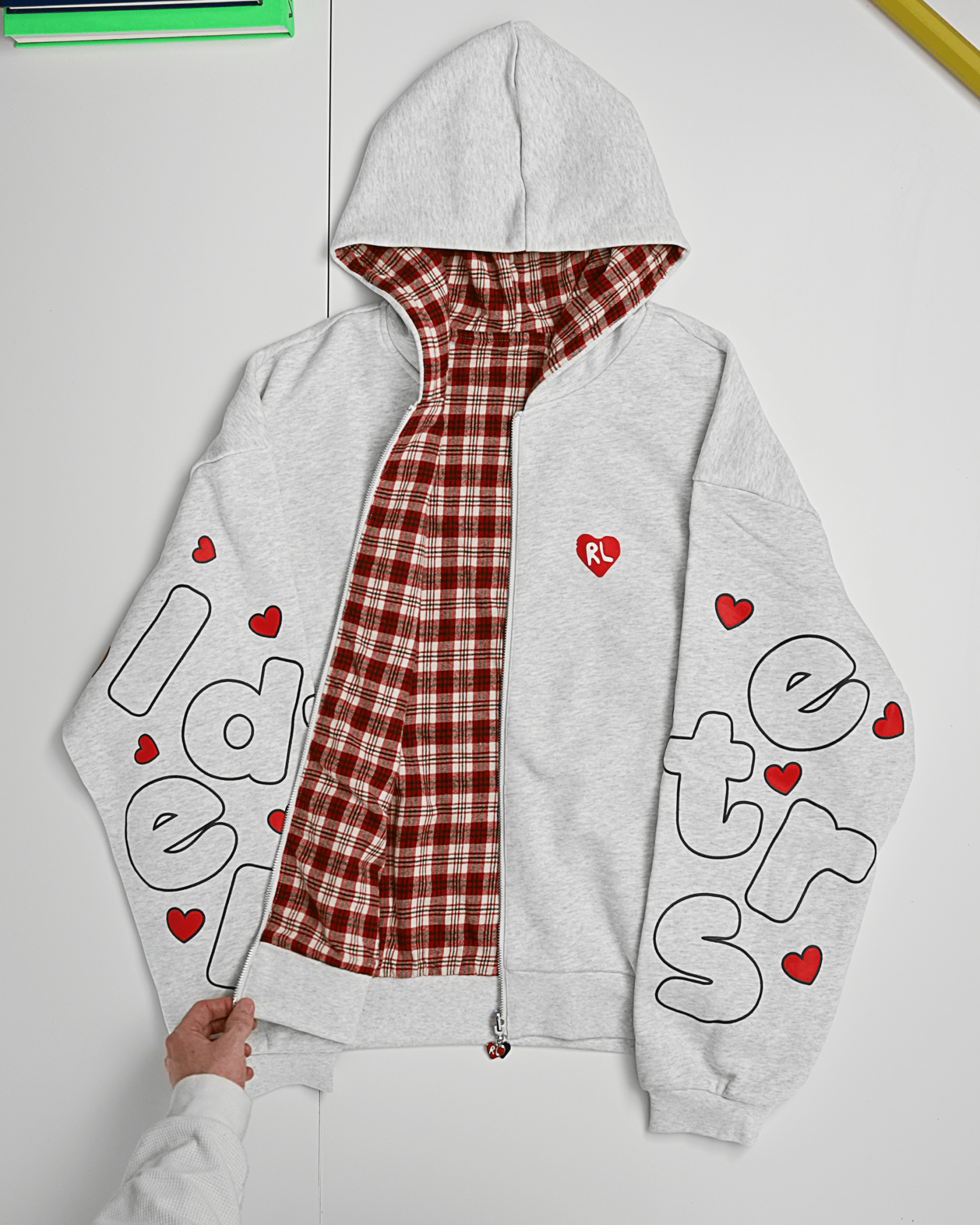 Love Letters Scattered Zip Up by Red Letters