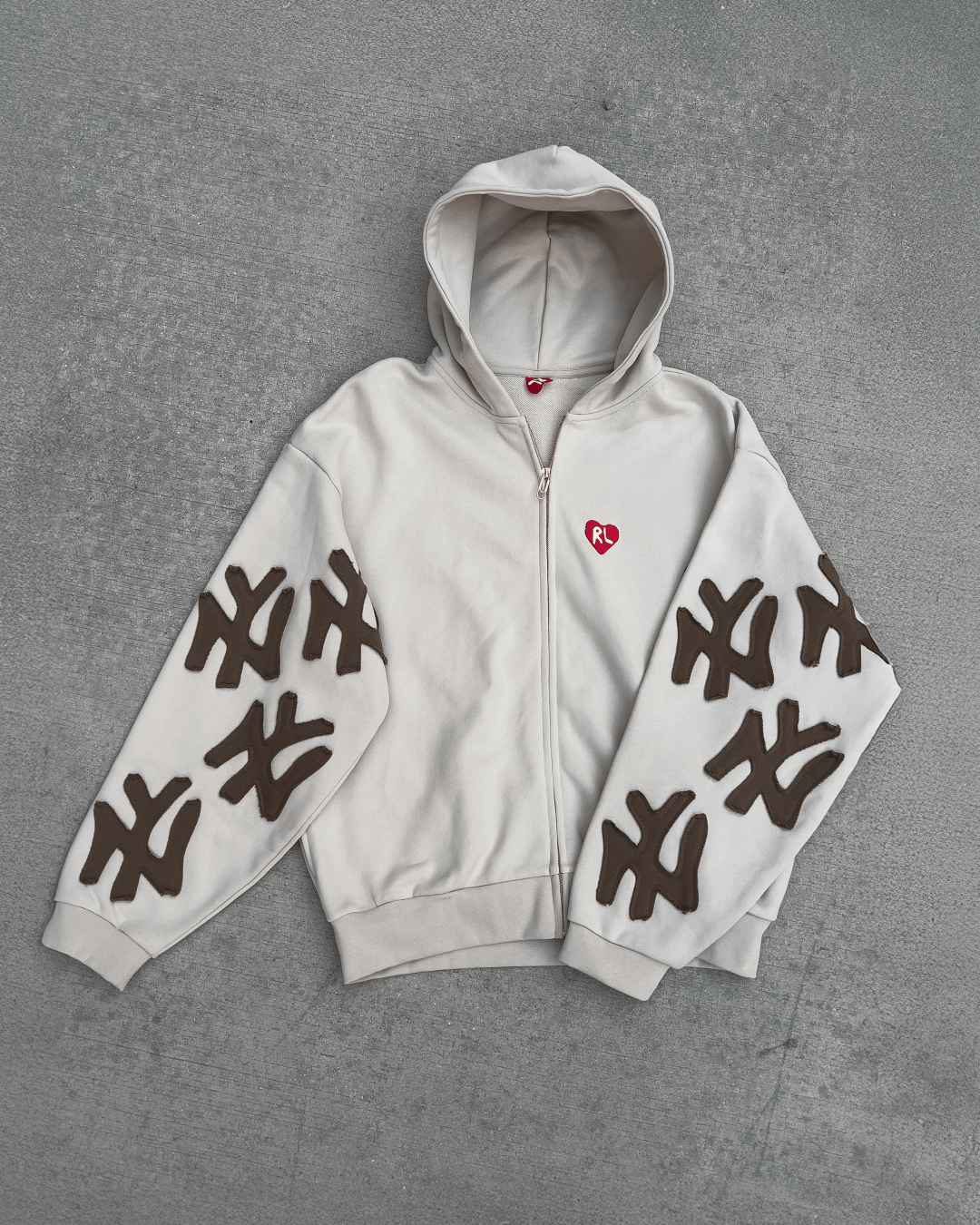 Not NY Appliqué Scattered Zip Up - Oat - Red Letters