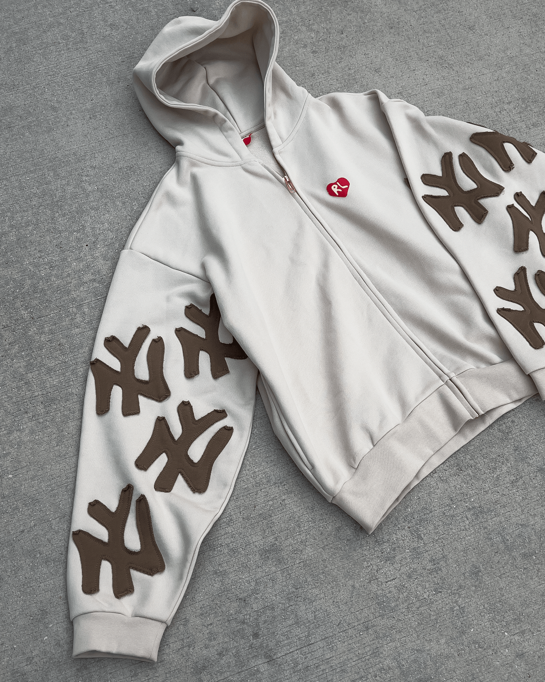 Not NY Appliqué Scattered Zip Up - Oat - Red Letters