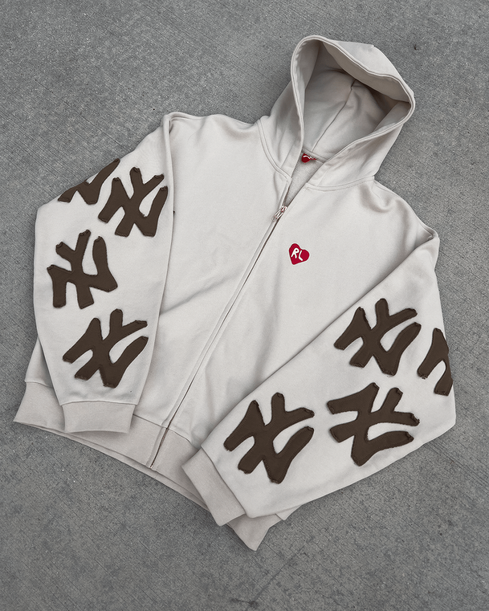 Not NY Appliqué Scattered Zip Up - Oat - Red Letters