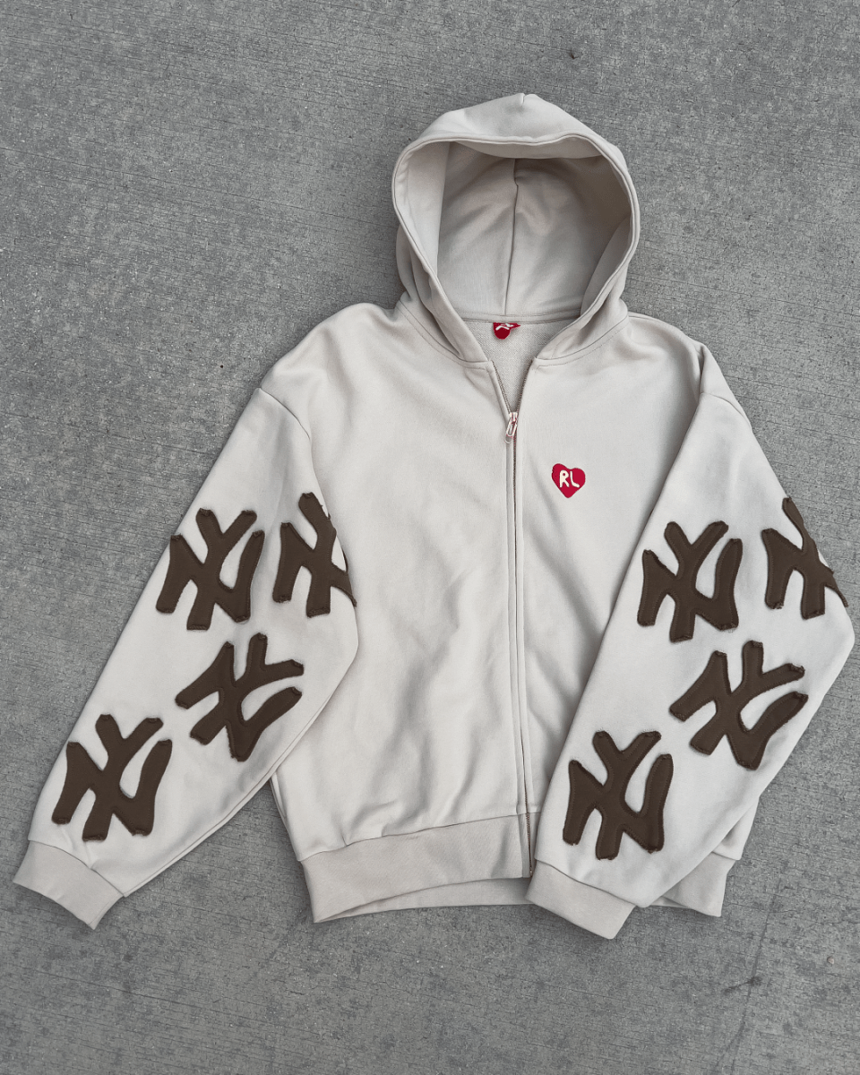 Not NY Appliqué Scattered Zip Up - Oat - Red Letters