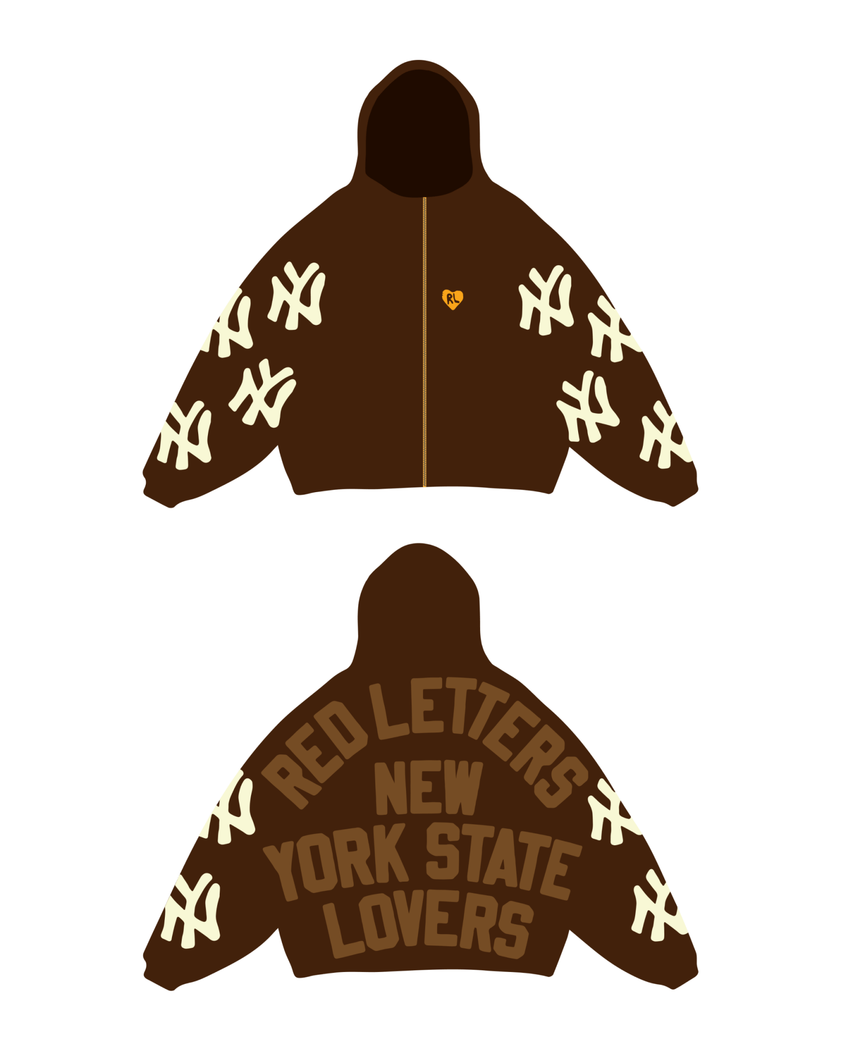 Not NY Lovers Scattered Zip Up - Brown by Red Letters