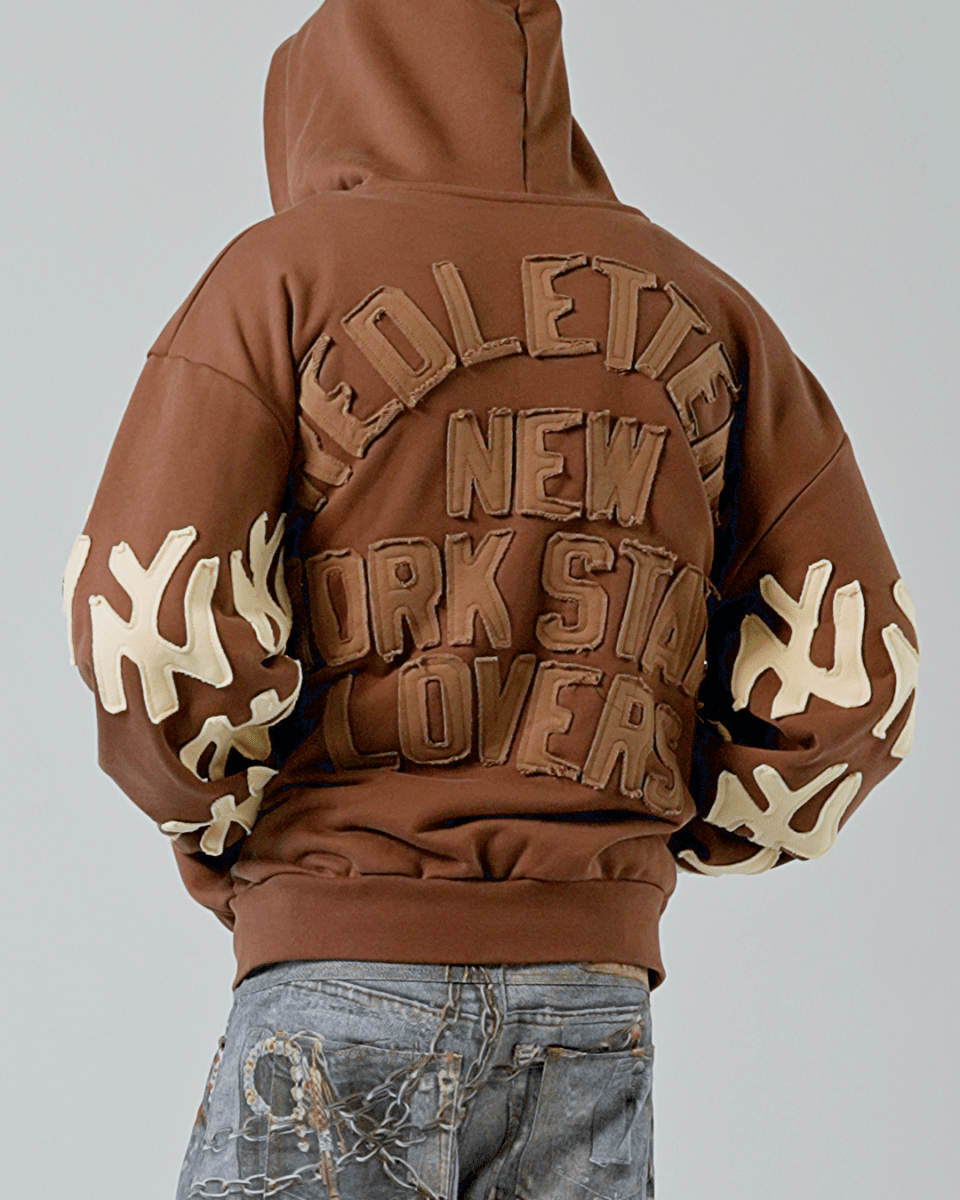 Not NY Lovers Scattered Zip Up - Brown - Red Letters