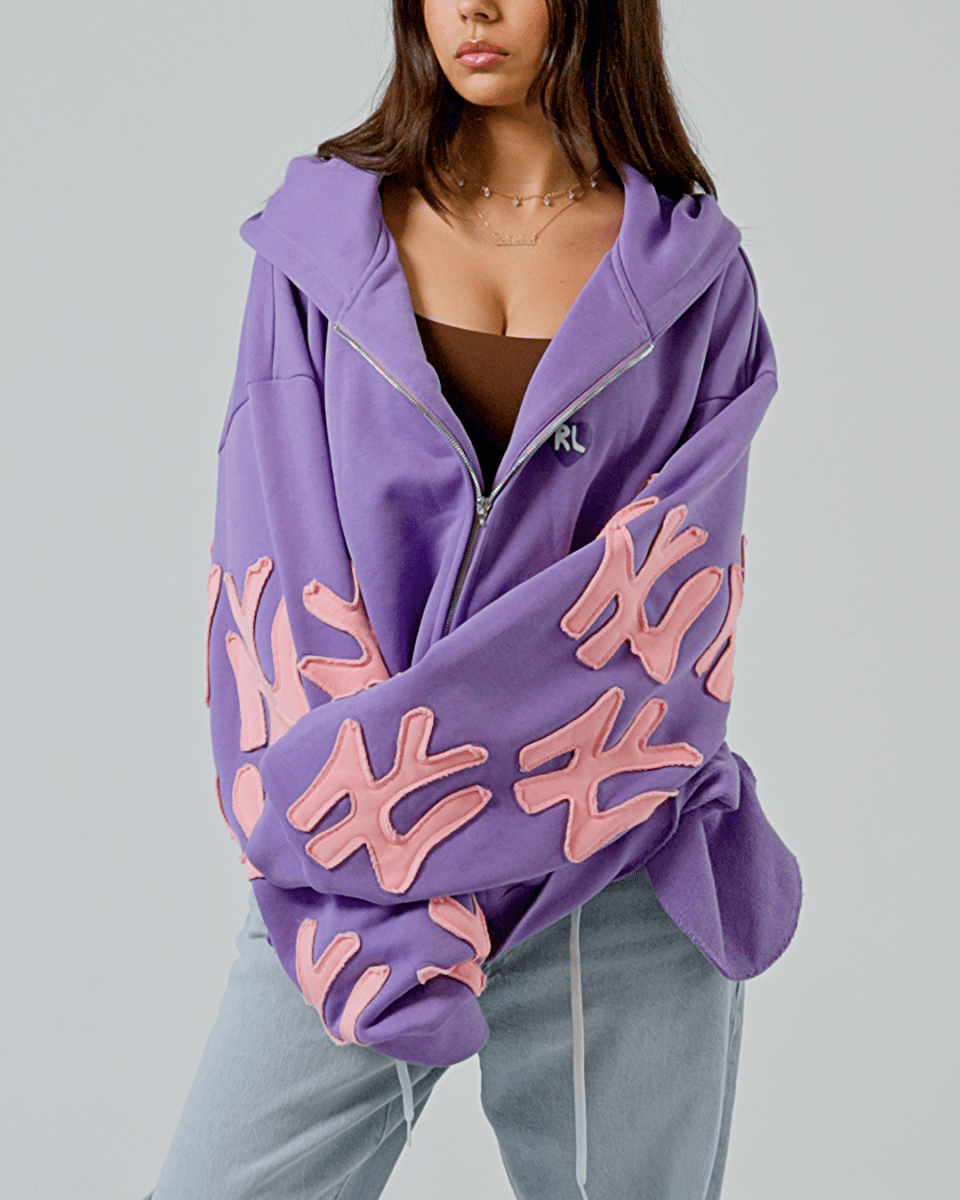 Not NY Lovers Scattered Zip Up - Purple - Red Letters