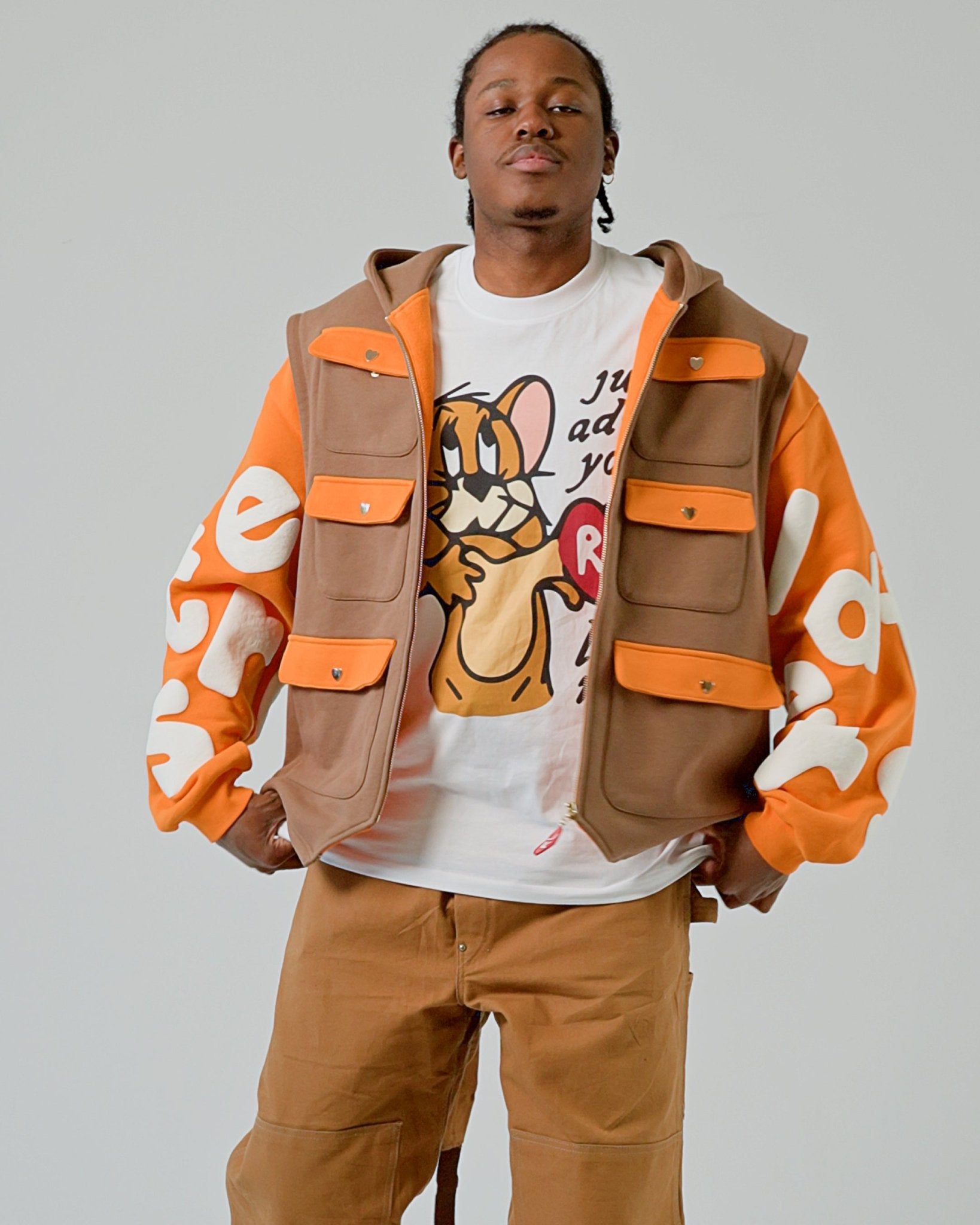 Red Letters Utility Vest Scattered Zip Up - Red Letters