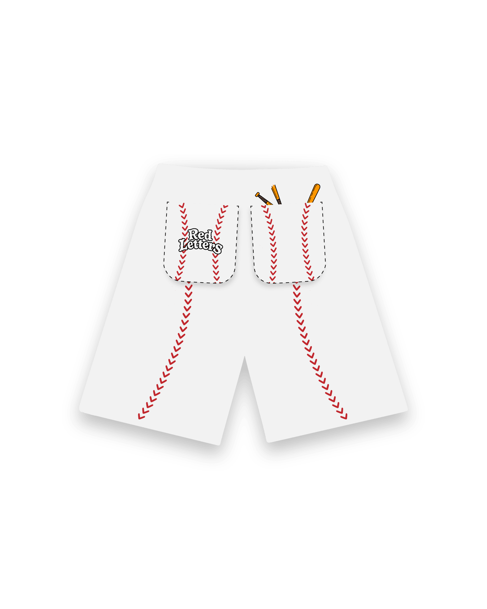 Red Stitches French Terry Shorts - Red Letters