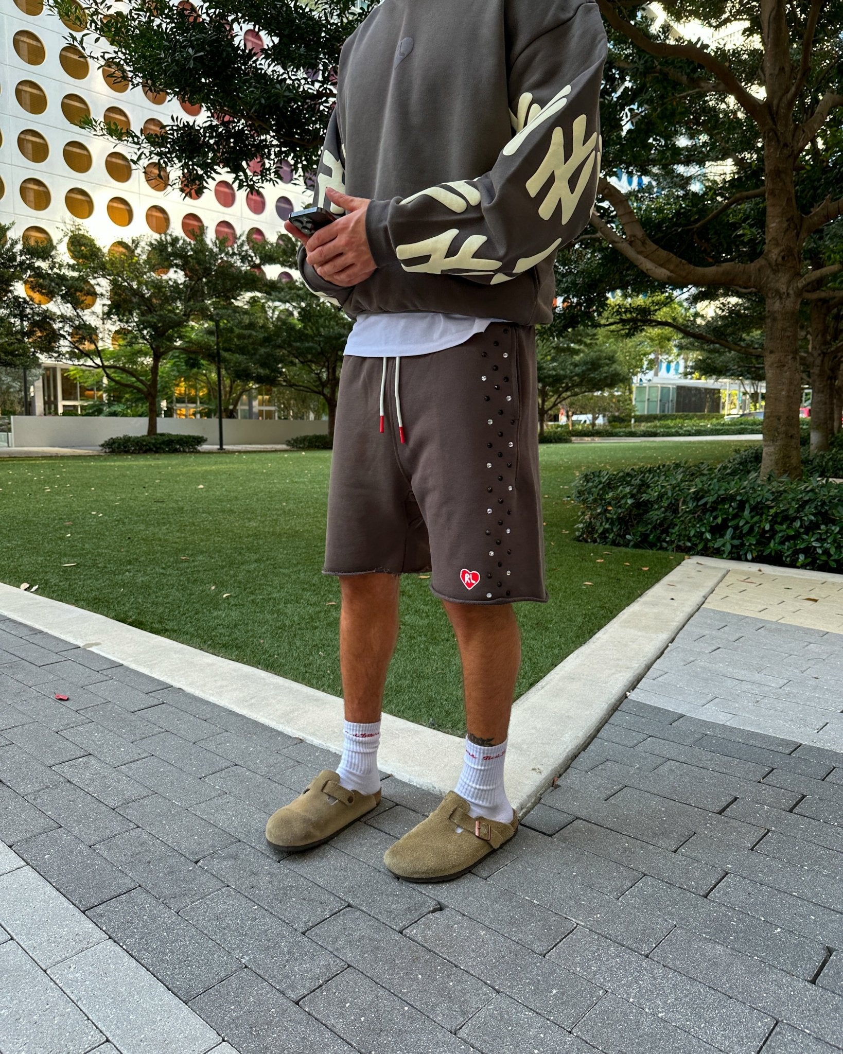 Stoned Sweat Shorts - Charcoal - Red Letters
