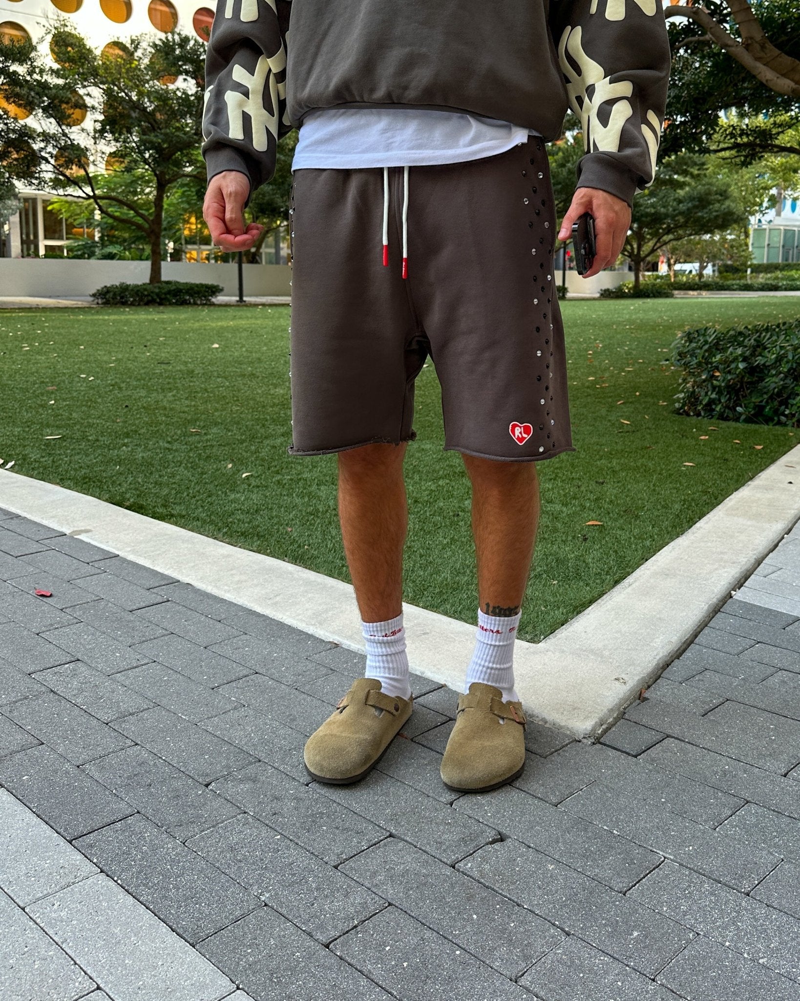 Stoned Sweat Shorts - Charcoal - Red Letters