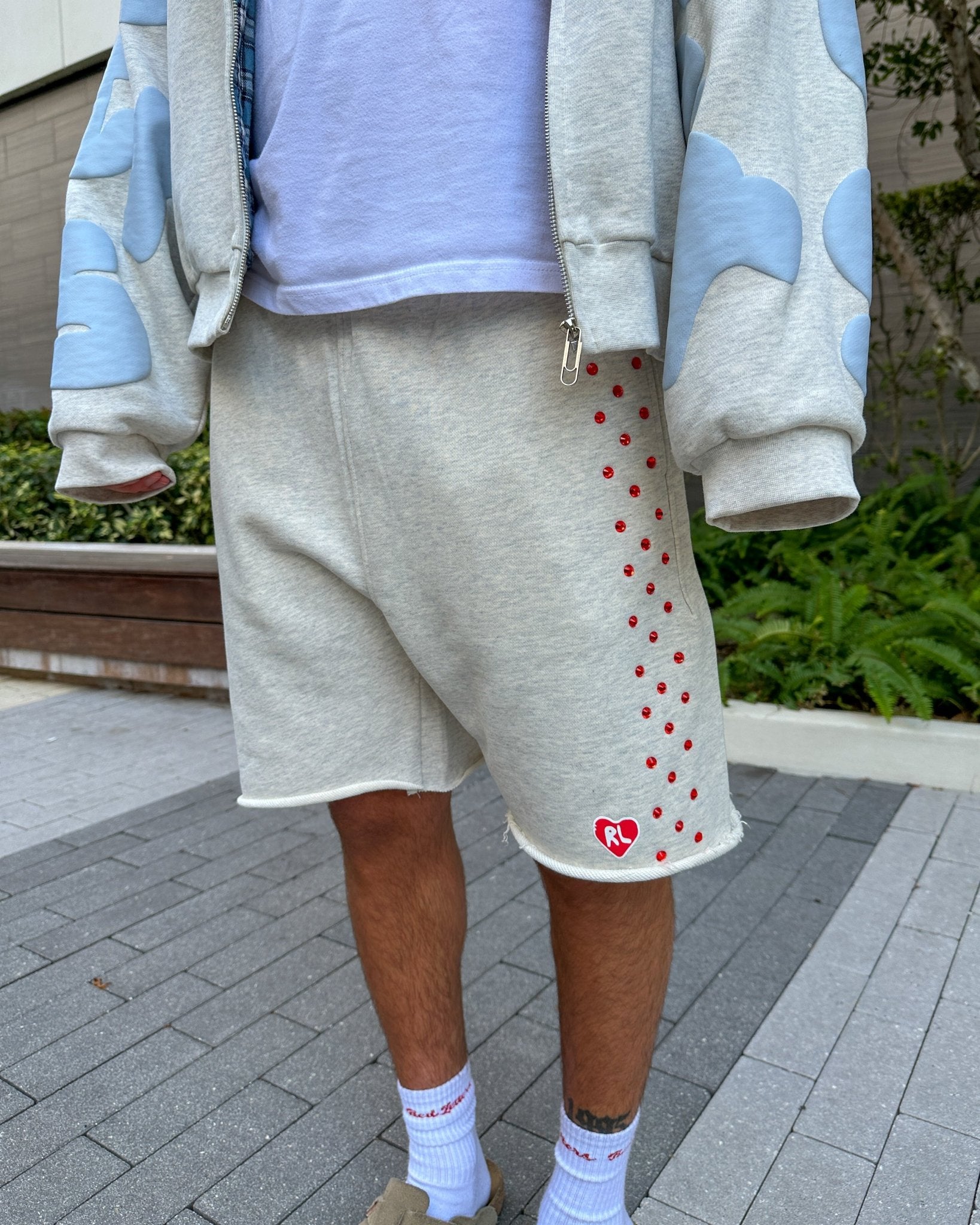 Stoned Sweat Shorts - Heather - Red Letters
