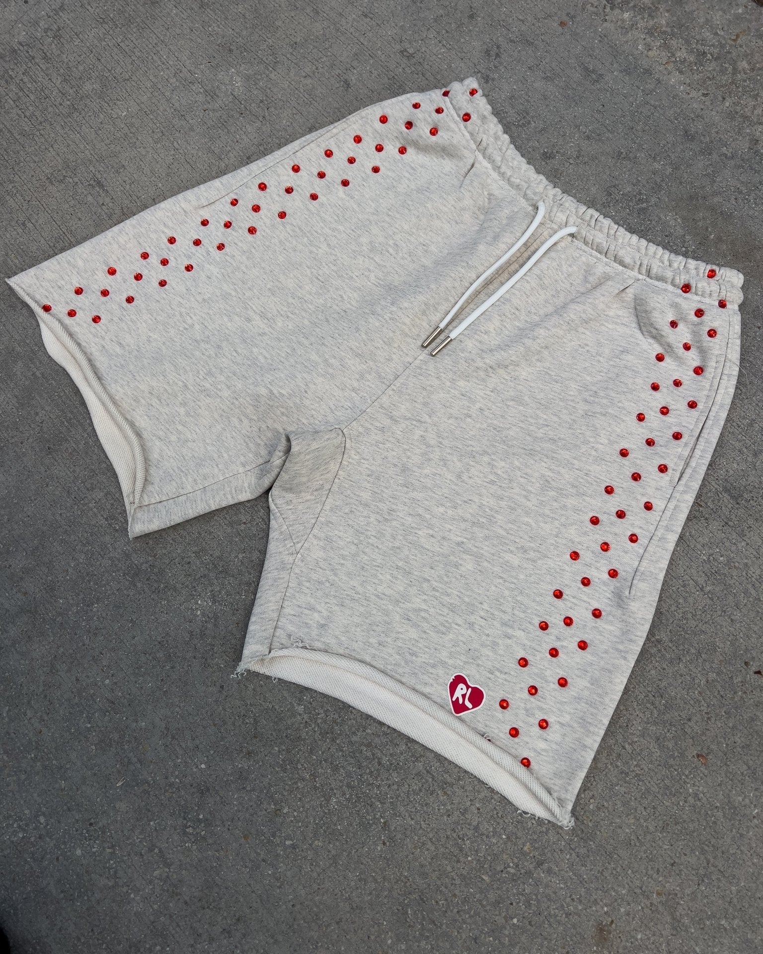 Stoned Sweat Shorts - Heather - Red Letters